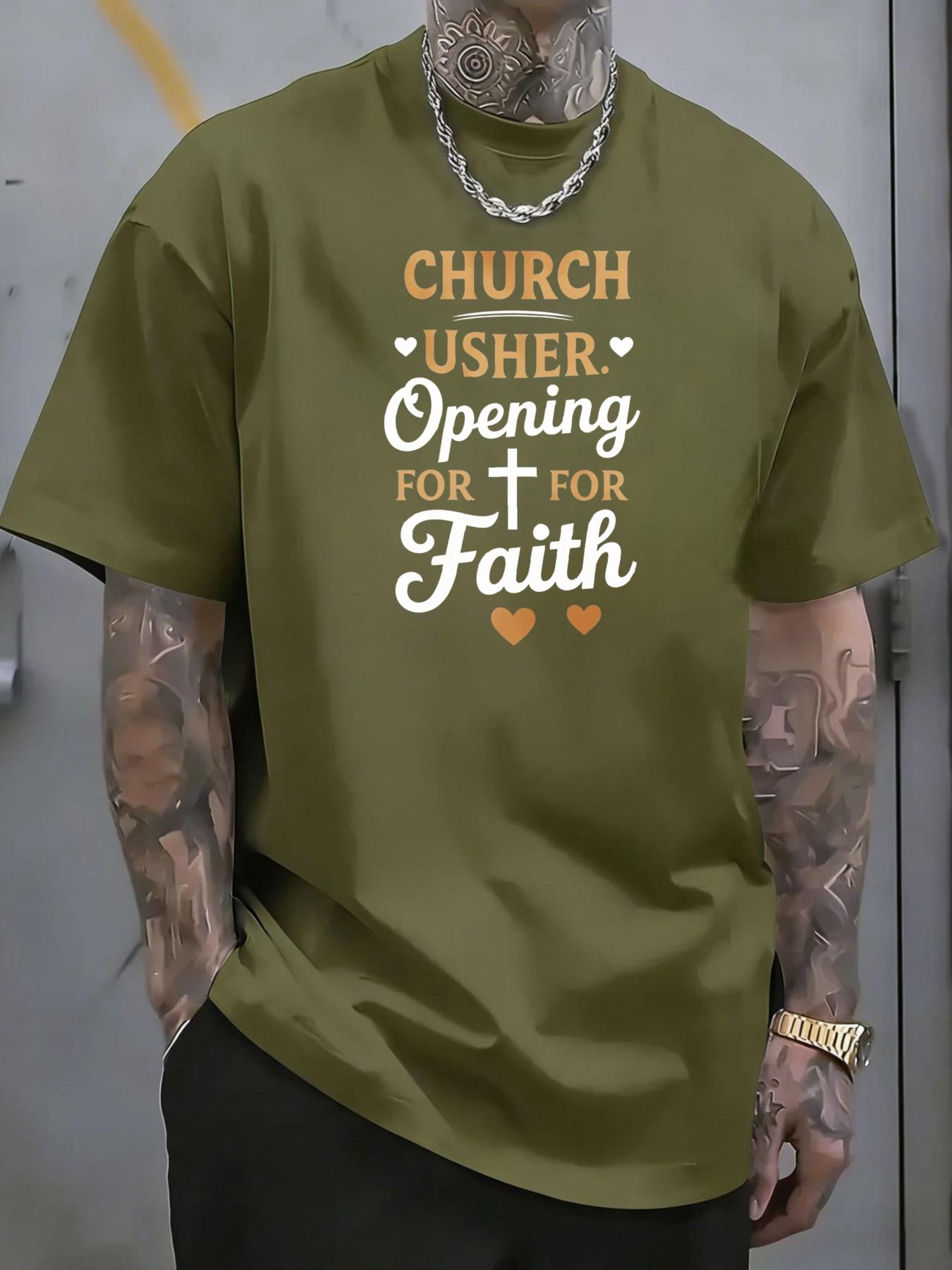 Men's T-shirt, Church Deacon, featuring printed patterns of the cross and heart that embody faith, suitable for church activities, religious gatherings and daily wear
