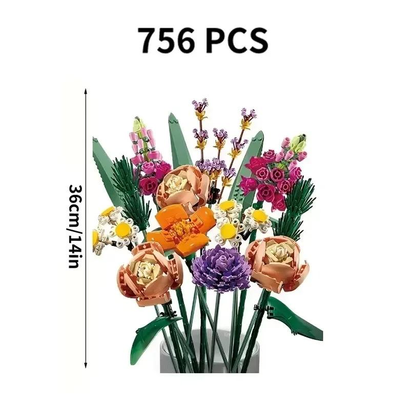 756 pieces of 10280 romantic flower bouquet decorative building blocks, suitable for girlfriends' birthdays, Christmas parties gifts