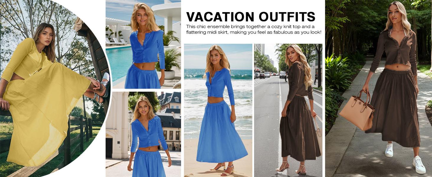 JovenPara Women's 2 Piece Lounge Sets Matching Ribbed Button Down Cardigan & Elastic Waist Skirt Sets gifts