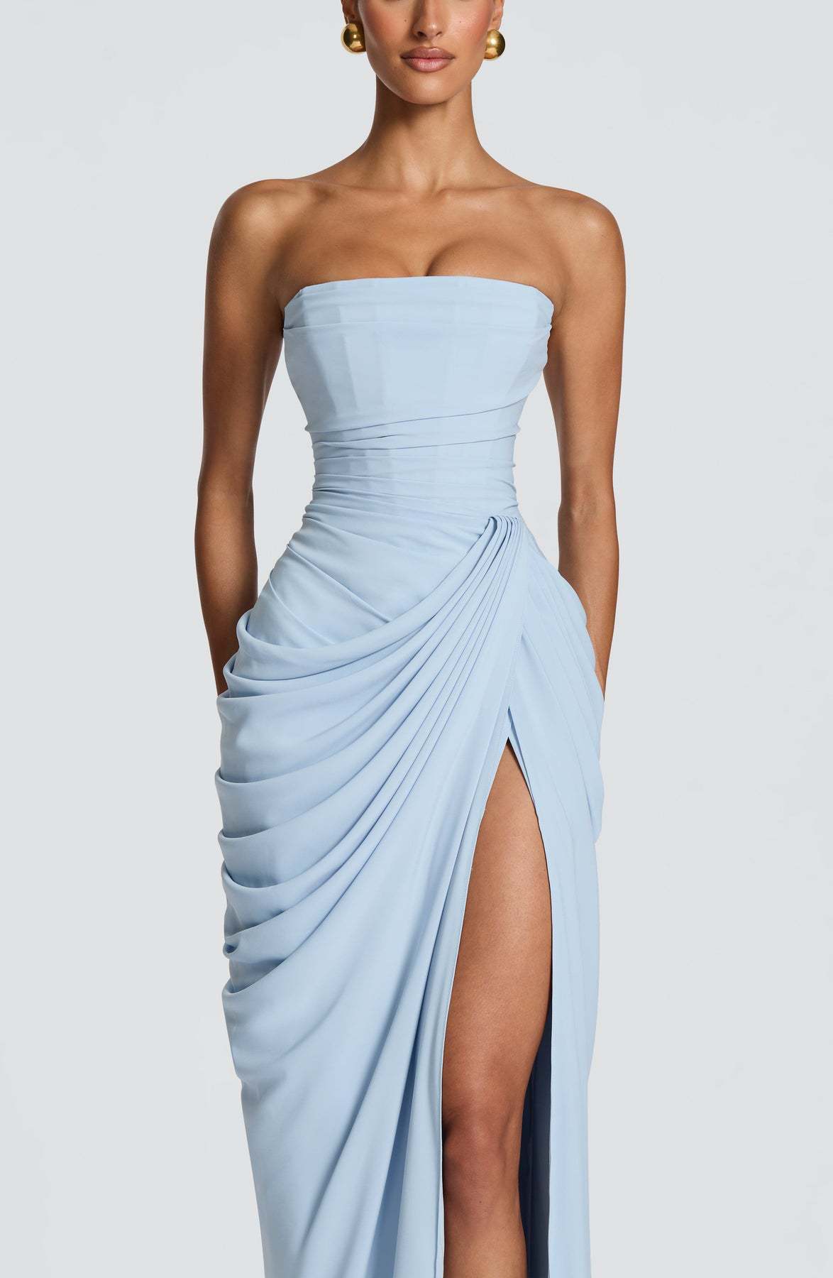 2026 European and American New Style Asymmetrical Pleated Sexy High-Slit French Romantic Strapless Pleated Slit Dress