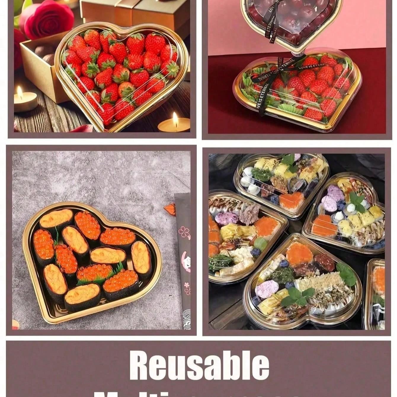 10PCS/5PCS Heart-Shaped Plastic Tray with Lid - Reusable, large-capacity snack container, suitable for fruits, sushi, vegetables, salads, cheese platters, and parties - Perfect gift for Valentine's Day, Mother's Day, Father's Day, and graduation - Elegant