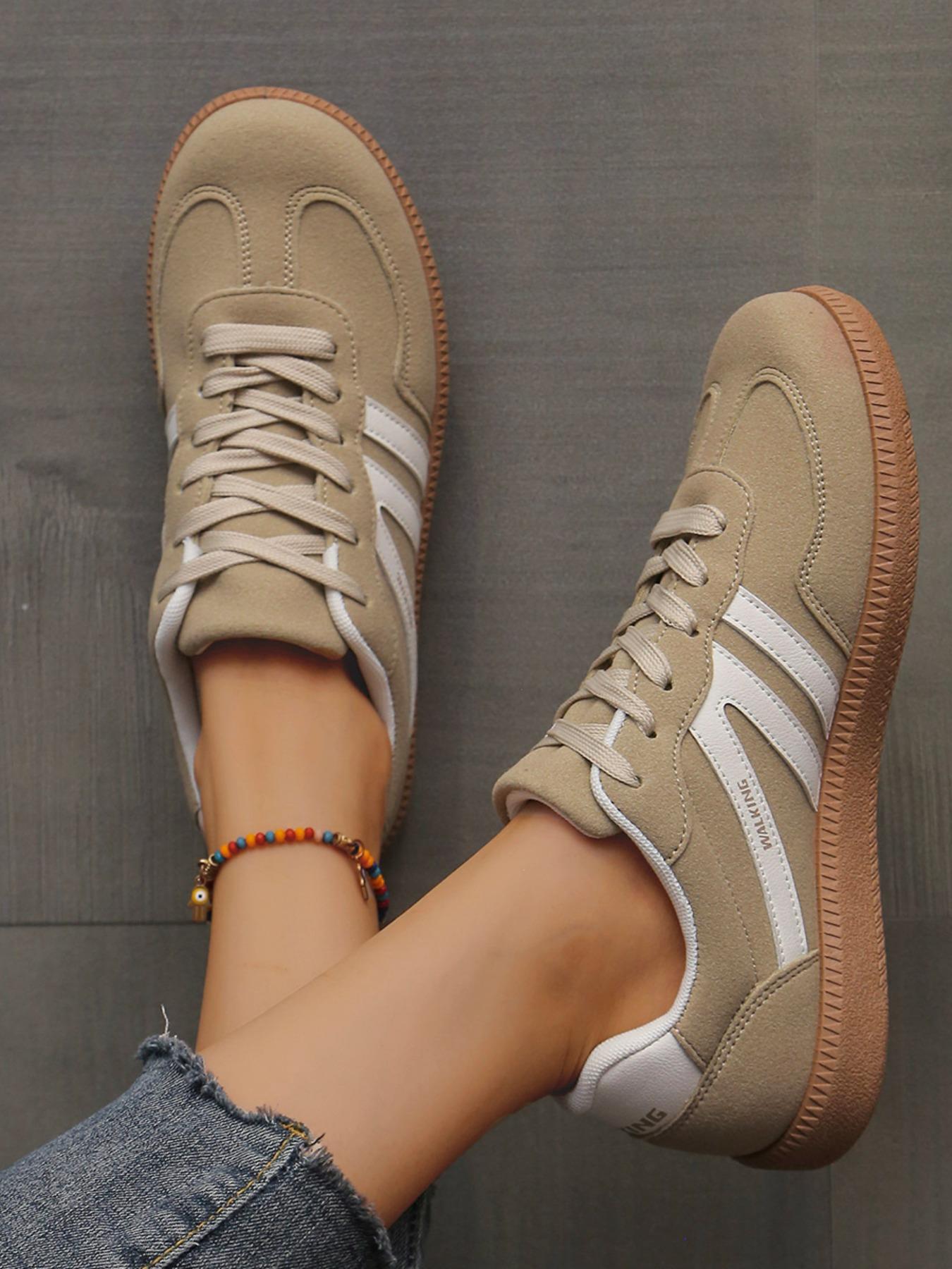 Lucky Step Women's Fashion Sports Shoes, Sporty Running Shoes, Vintage Classic Casual Lace-Up, PU Leather Patchwork, All-Season Tennis Running Walking Shoes, Running Sports Footwear