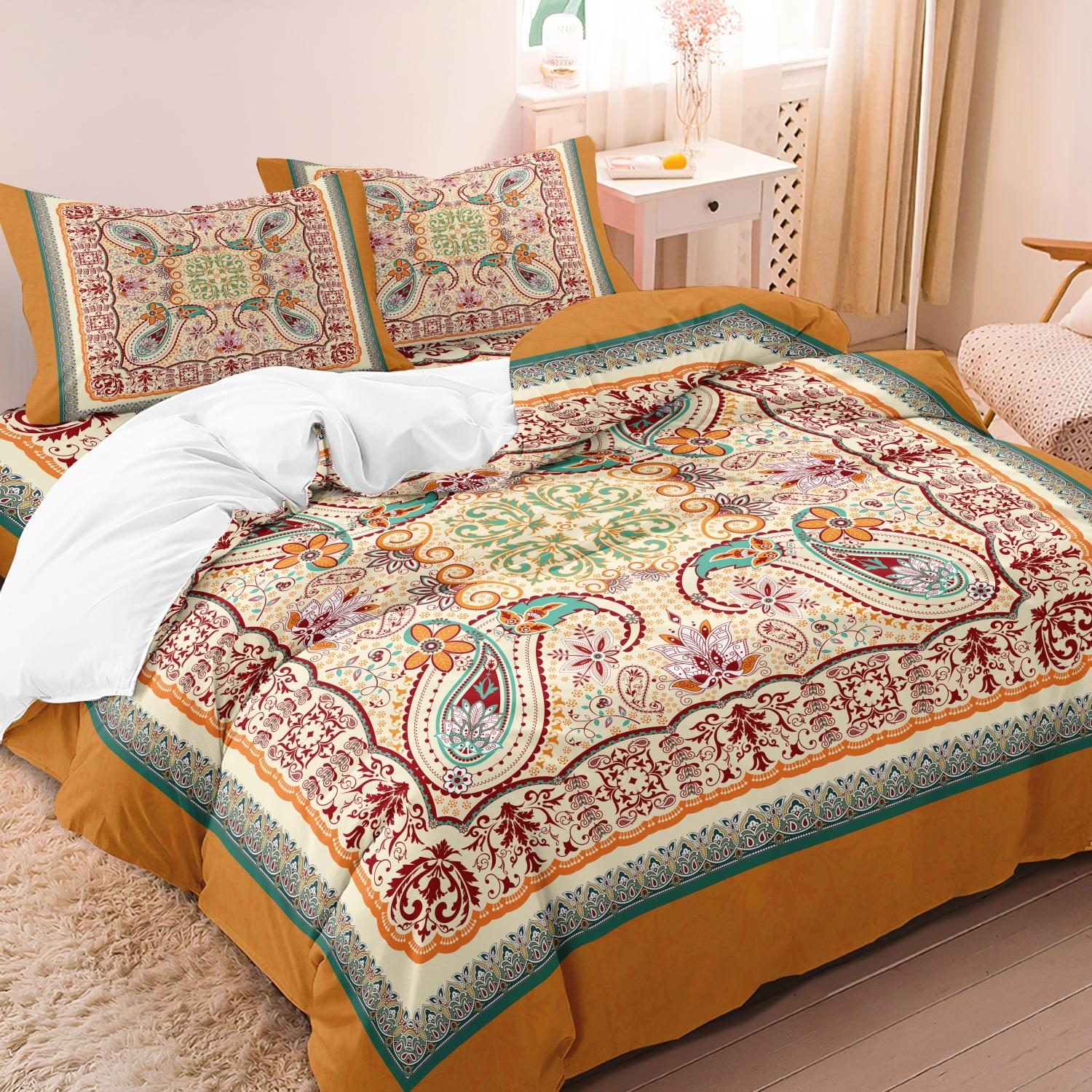 Mandala Floral Pattern Decorative Duvet Cover Set, 3-Count Set Including 1 Duvet Cover & 2 Pillowcases without Filler, Soft and Comfortable for Home Bedroom