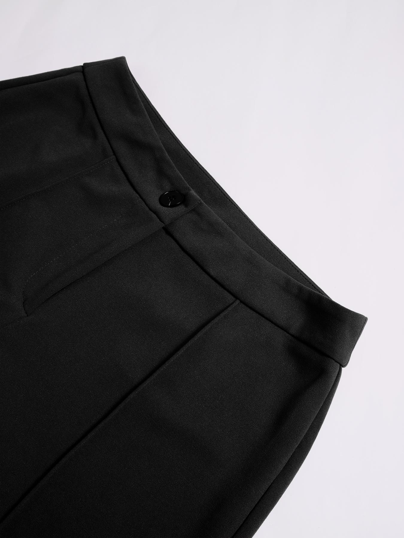Women's Plain Minimalist High-Waist Fitted Straight-Leg Pants, Womenswear Casual Lounge Pants, Comfy Zipper Trousers for Daily Wear, Ladies Button Bottoms for All Seasons