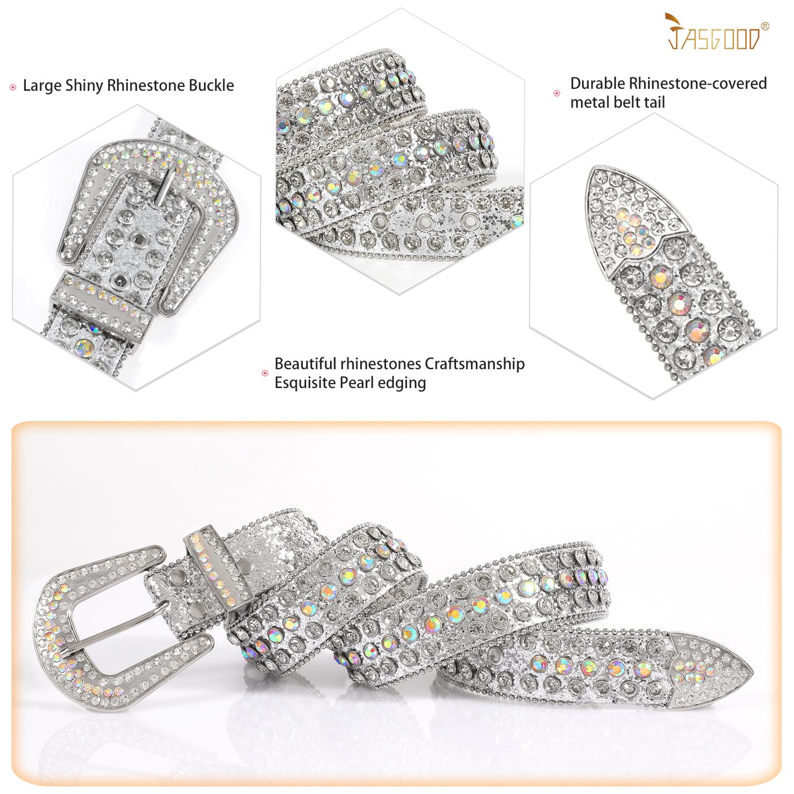 JASGOOD Women Men Rhinestones Belt,Bling Western Cowgirl Cowboy Studded Leather Belt Diamond Waist Belt for Jeans Pants dealsforyoudays