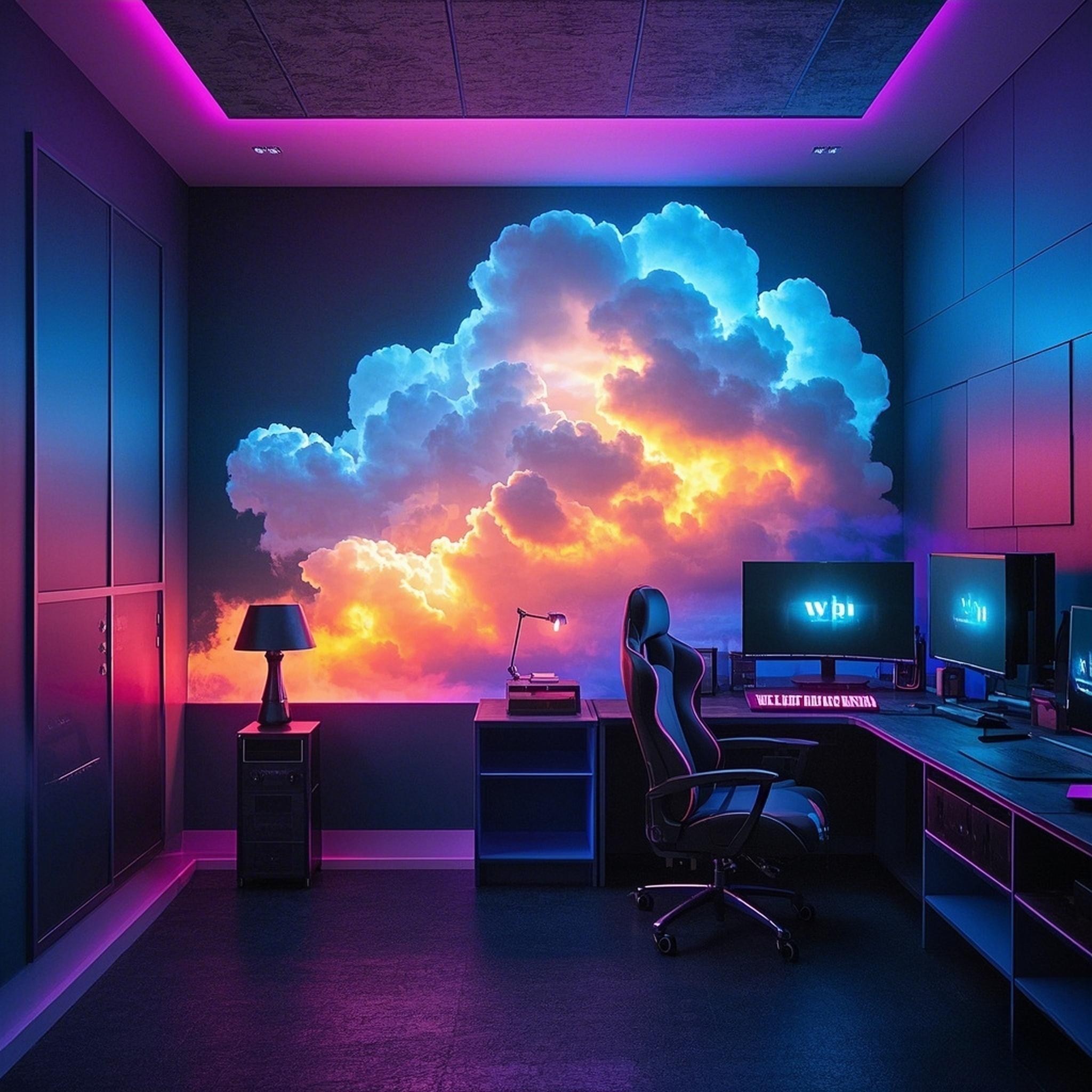 Thunder Cloud LED Light self-made material package (no glue) ,DIY Creative Rainbow Multi-Color Night Lamp, RGB Lighting, LED Atmosphere Lamp, Party Decor for Game Room, Garage, Club, Bar, Dj,  19.69ft String Light