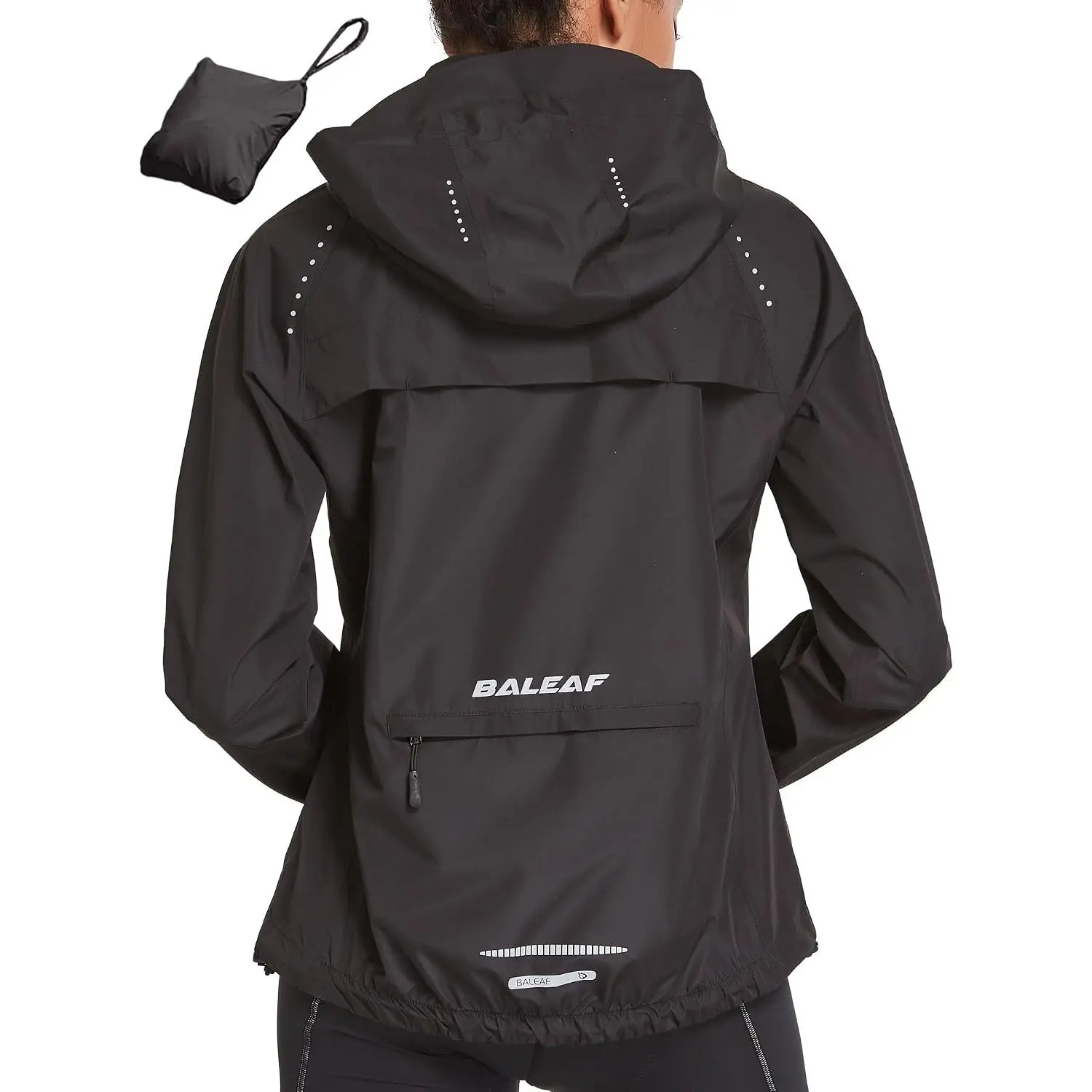 BALEAF Women's Packable Polyester Rain Coat - Waterproof Lightweight Hooded Windbreaker Activewear, Reflective Details, Fully Waterproof Zipper, Breathable Sportswear Top, Machine Wash for Running, Hiking
