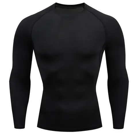 Men's Solid Color Round Neck Raglan Sleeve Sports Performance Tee, Tight, Quick-Drying Long Sleeve T-Shirt, Sportswear for Gym, Workout and Running, Athletic Tops, Workout Shirts