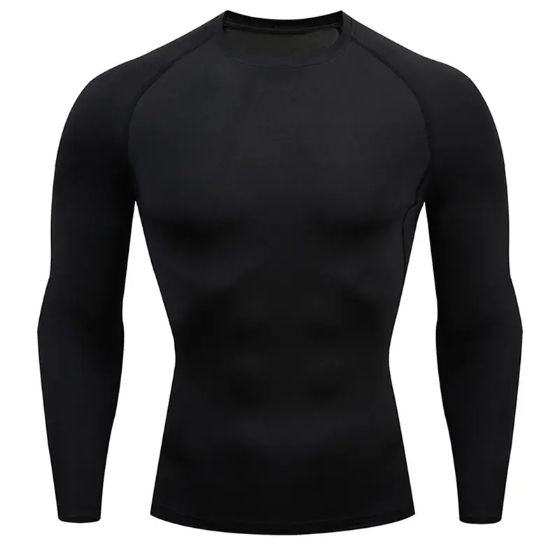 Men's Solid Color Round Neck Raglan Sleeve Sports Performance Tee, Tight, Quick-Drying Long Sleeve T-Shirt, Sportswear for Gym, Workout and Running, Athletic Tops, Workout Shirts