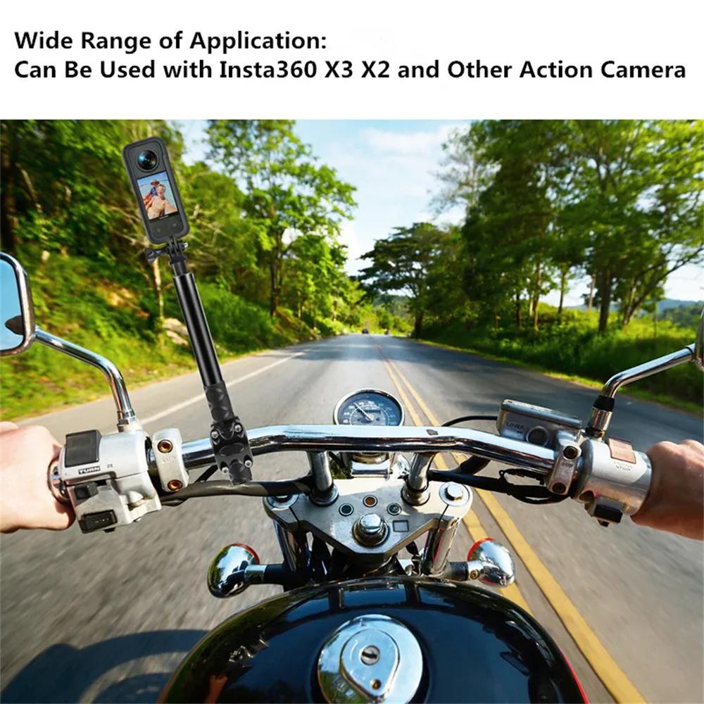 Adjustable Motorcycle and Bicycle Selfie Stick Handlebar Mount, Metal Camera Bracket with 1/4 Inch Screw, Compatible with Gopro and Insta360