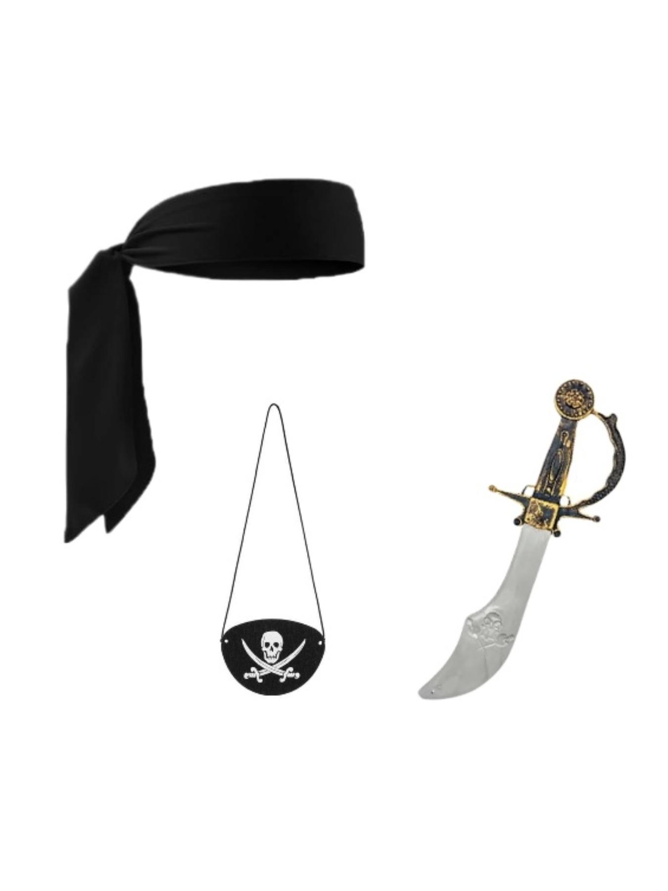 3-Piece Pirate Costume Set for Women and Men, Halloween Party Accessories, Pirate Hat Eye Mask Fake Knife, Role Play Cosplay