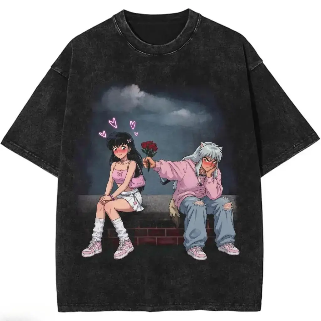 Anime couple T-shirt, cute and sassy couple shirt, pink aesthetic anime top, romantic anime couple gift, unisex cotton crew neck street style T-shirt clothes