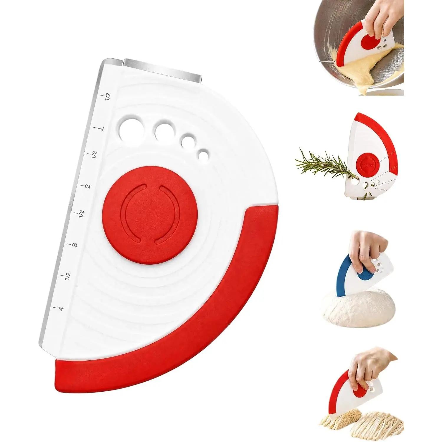 5-in-1 Dough Scraper, Flexible Bowl Scraper with Stainless Steel , -in Ruler &  Stripper, Multi-use Kitchen Baking Tool for Bread Pizza Pastry Cake Making, Dishwasher Safe