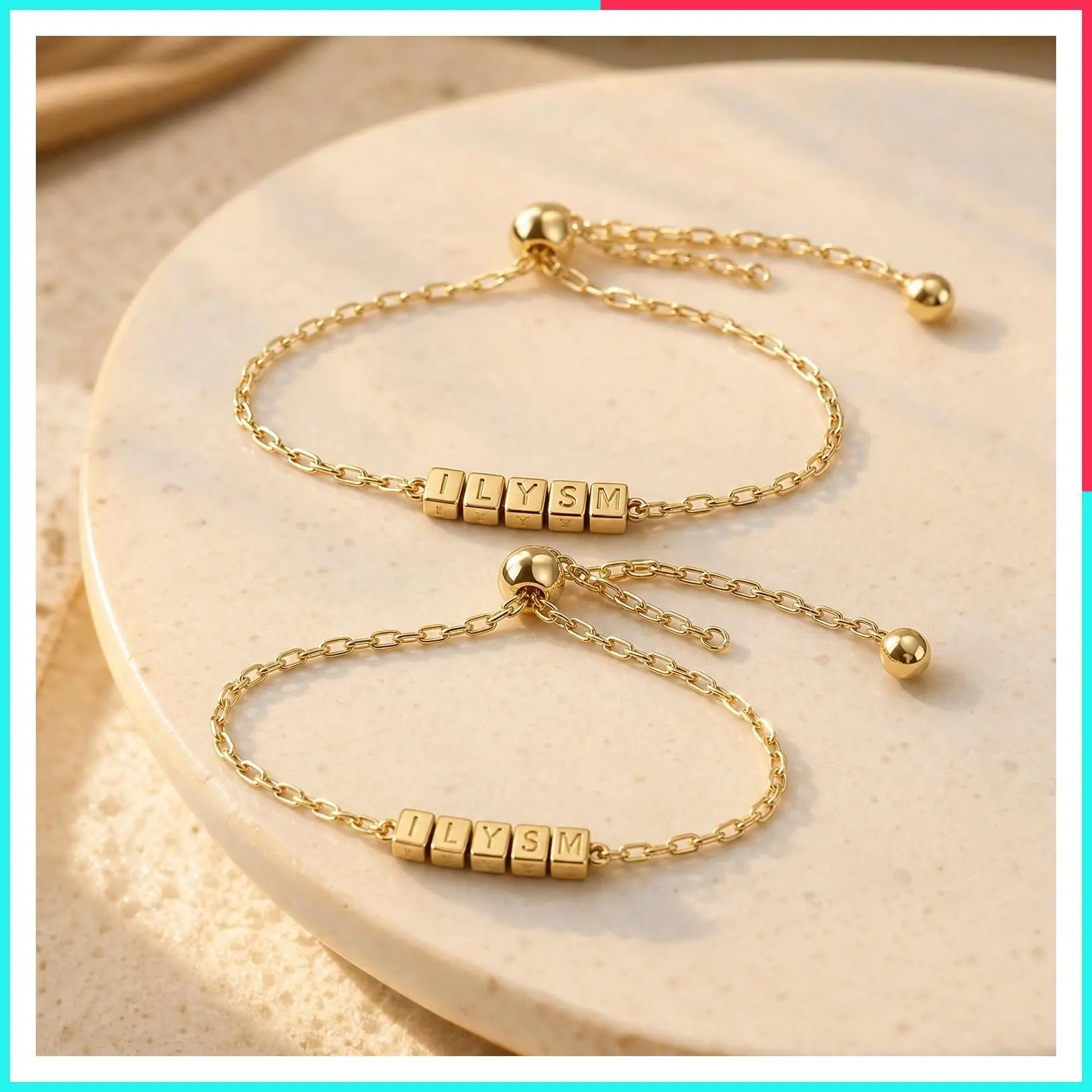 14K Gold Plated Adjustable Friendship Matching Bracelets for Women, Best Friends BFF ILYSM Set