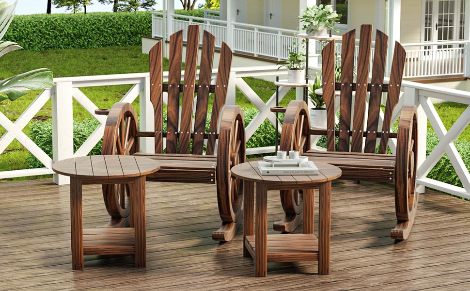 AHB Outdoor Wood Rocking Chair, Patio Decor Yard Glider Rocking Chairs with Slatted Design, Adirondack Rocking Chair for Porch Lawn Garden Balcony Poolside, Brown