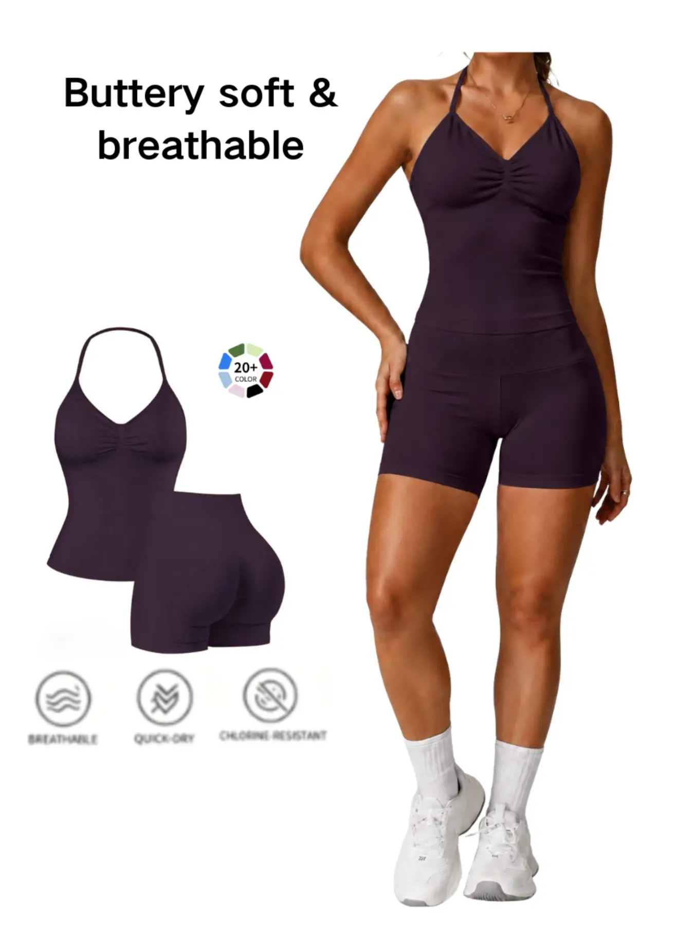 Versatile Halter Workout Set, Athleisure Set, Seamless Design, Quick-Dry Material, High Stretch Sporty, Ideal for Yoga & Pilates, Seamless Yoga Outfits, Athletic Yoga Set, Comfortable and Durable Fitness Apparel, Gym Yoga Outfit, Activewear Fitness Outfit