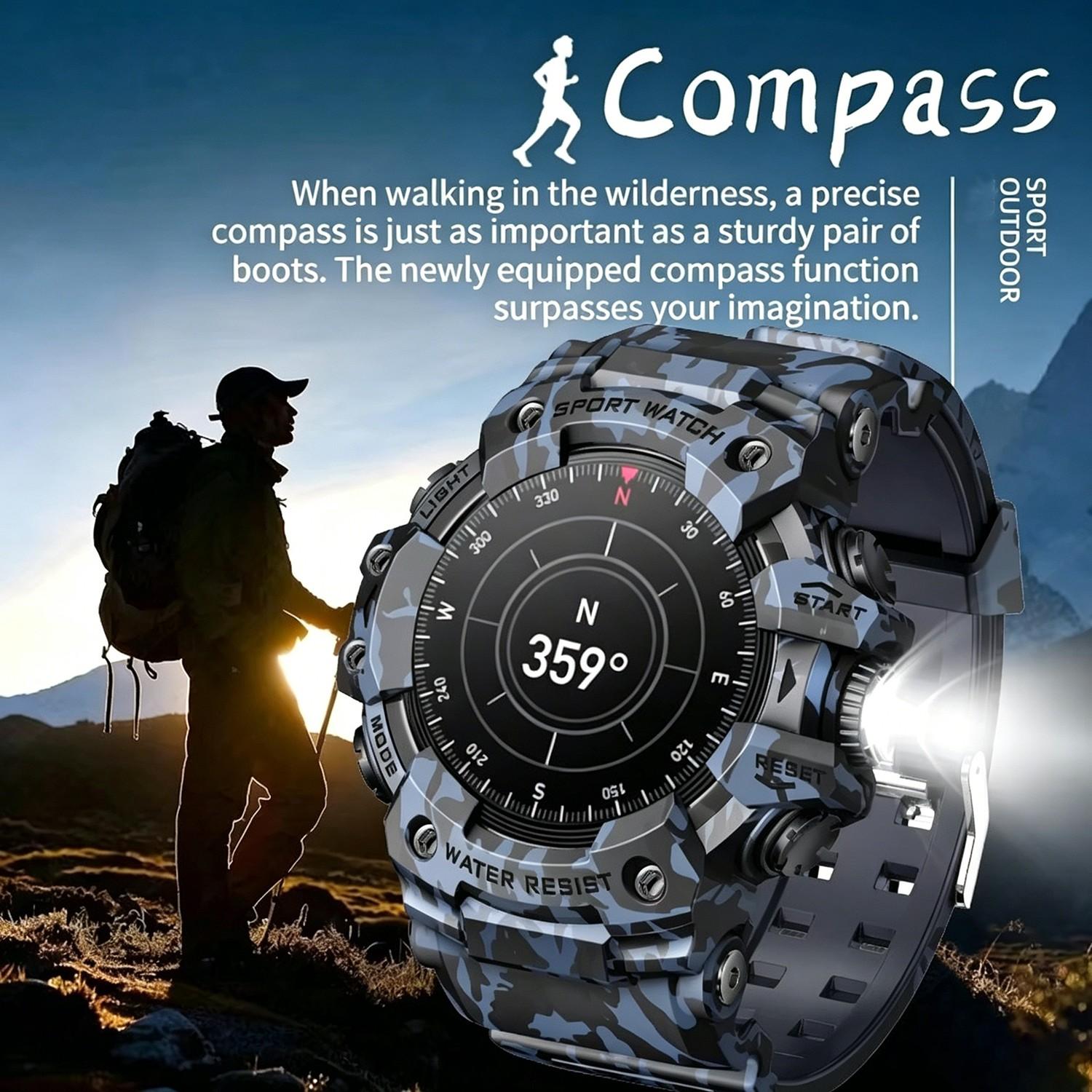 Military Grade Active Edge Sports Smart Watch, Men's Outdoor Fitness Compass, Heart Rate, Bluetooth-compatible Call, IP68 Waterproof, Smartwatch, Fitness Smart Watches, Rugged Outdoor Smartwatch