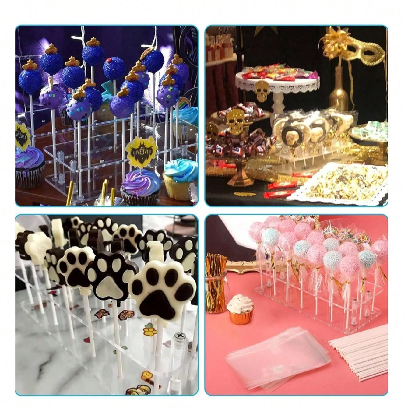 Acrylic 21-Hole Cake Lollipop Display Stand, Transparent Candy Rack for Wedding, Halloween, Christmas, Birthday Party Decorations