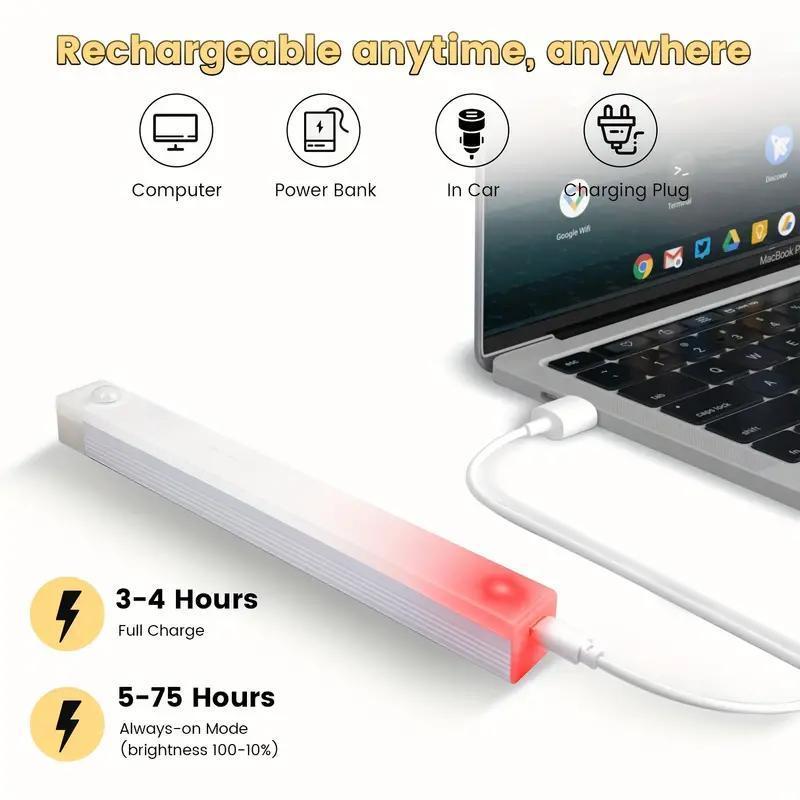 6-Pack Smart Night Light Wireless Magnetic Rechargeable Stick-On Under Cabinet Lights, 11.8in Motion-Activated Instant On, Dimmable White Color Temp, Ideal for Kitchen, Stairs