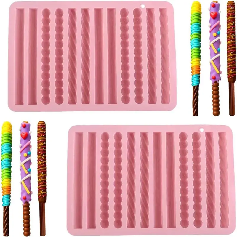 2Pcs Non-stick Pretzel Silicone Mold, Chocolate Stick Silicone Strip Molds Pretzel Rods Making Set Candy Making Moulds For Home Kitchen Apartment School Party Baking Tools