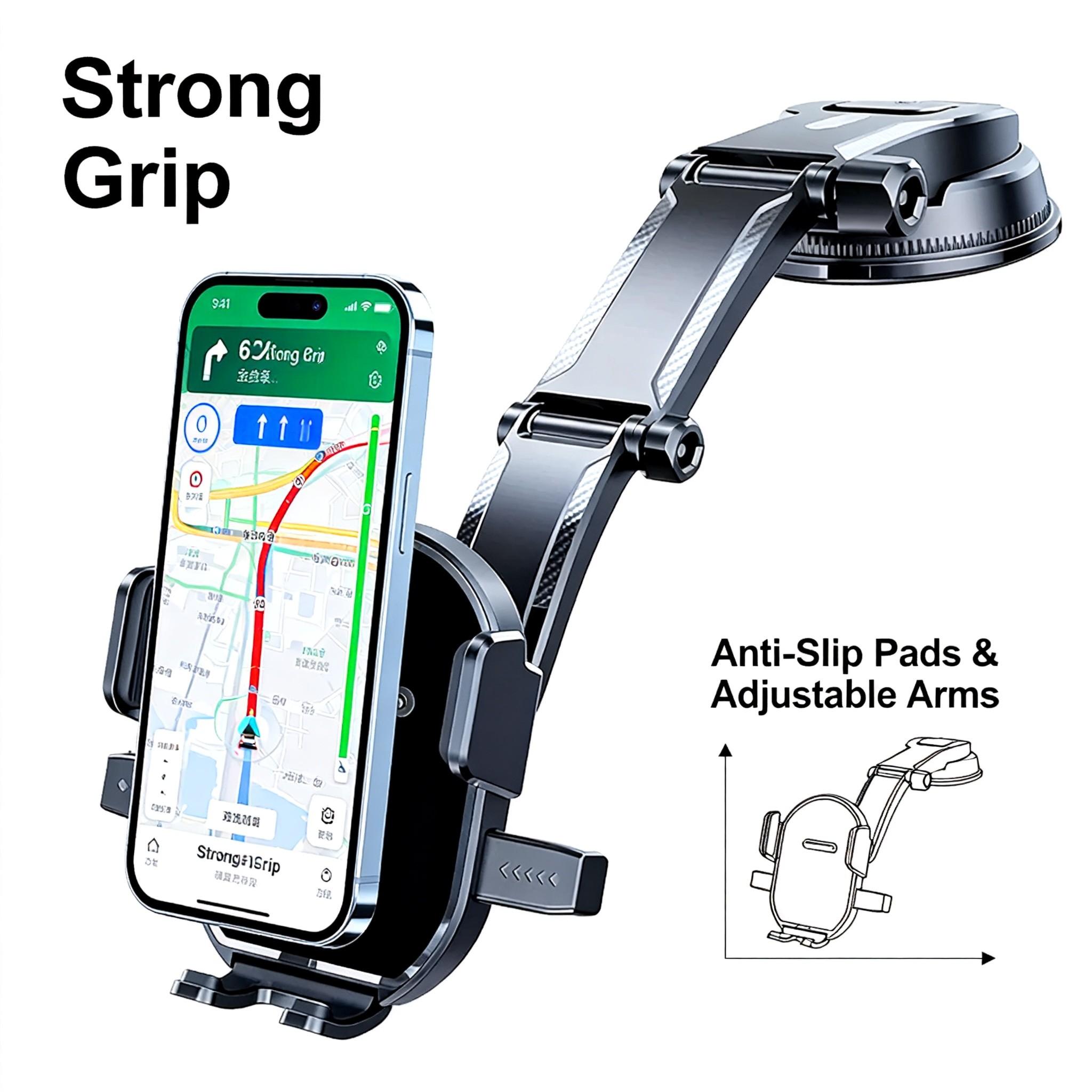Universal Car Phone Mount with Ultra-Strong Suction Cup, Dashboard & Windshield Cell Phone Holder, Stable 360° Rotation Hands-Free Cradle, Car Phone Stand, Cell Phone Holder for Car