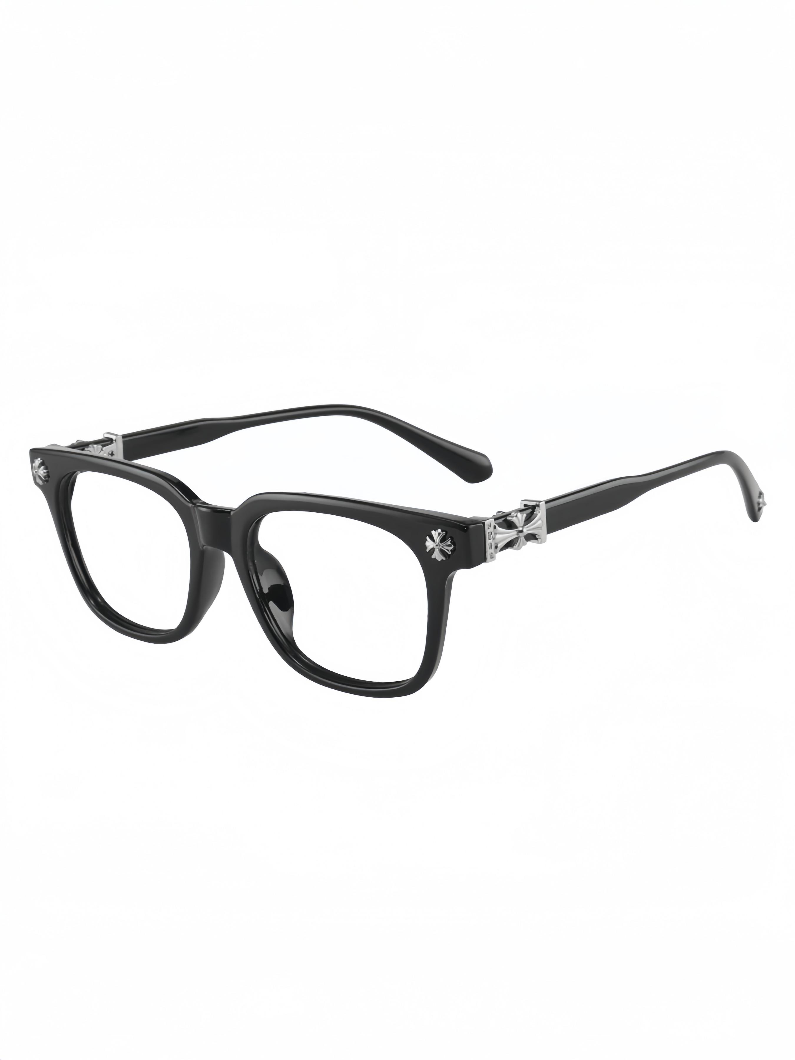 Classic Square Frame Sunglasses, Unisex Casual Optical Glasses, Random Print Decorative Lenses, All Seasons Travel Fashion Eyewear