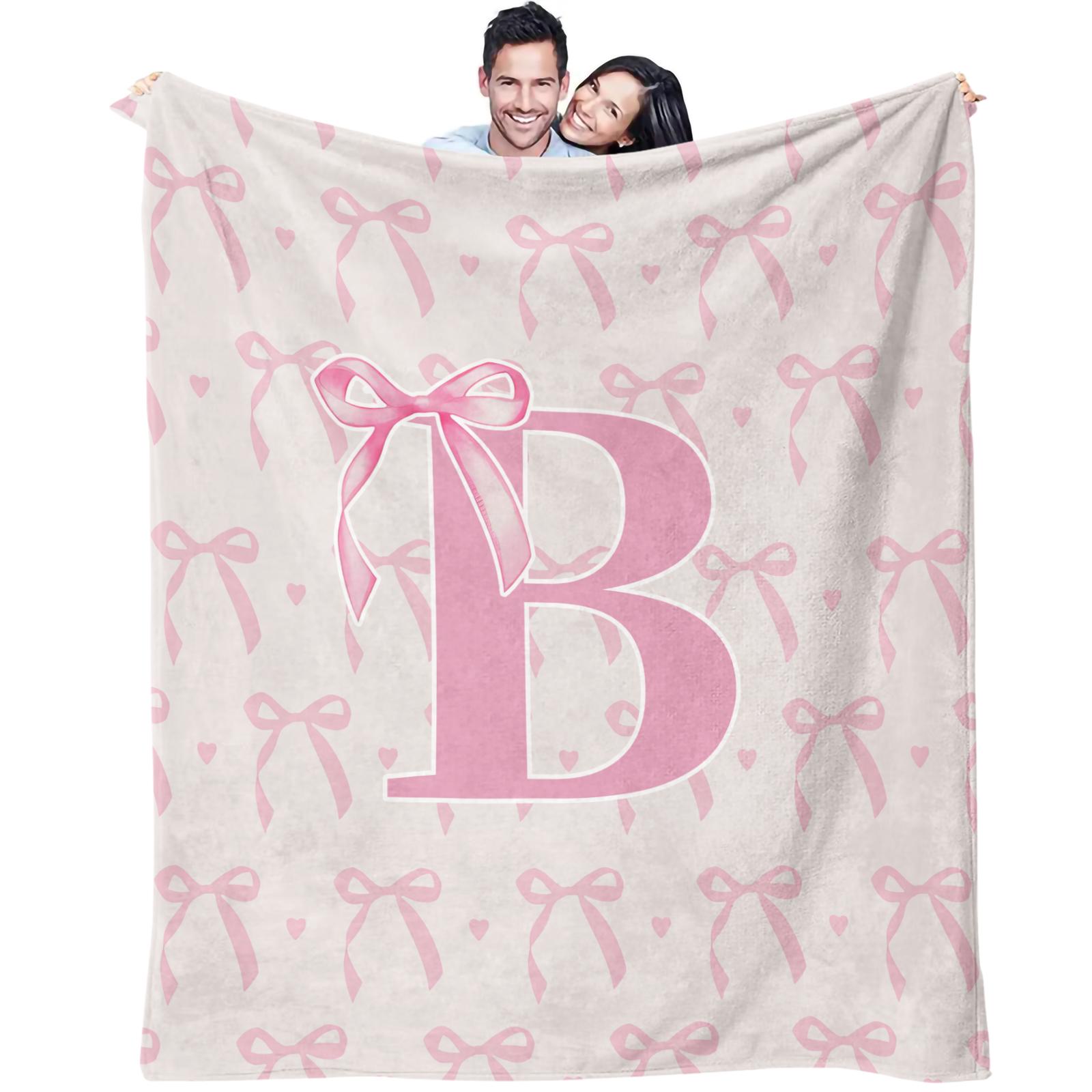 Pink Romantic Ballet Bow Alphabet Flannel Blanket, Soft Lightweight Multi-Use Throw for Car, Home, Library, Office & Nap, Ideal Housewarming Birthday Christmas Gift