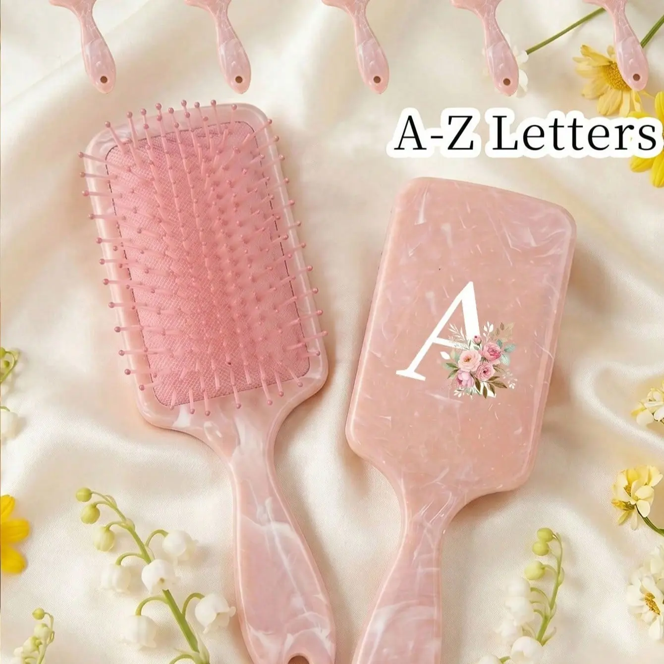 Fashion A-Z Letter Marble Pattern Wide Tooth Comb, Personalized Student Hairbrush, Travel Essential, Gift Idea, Scalp Massager