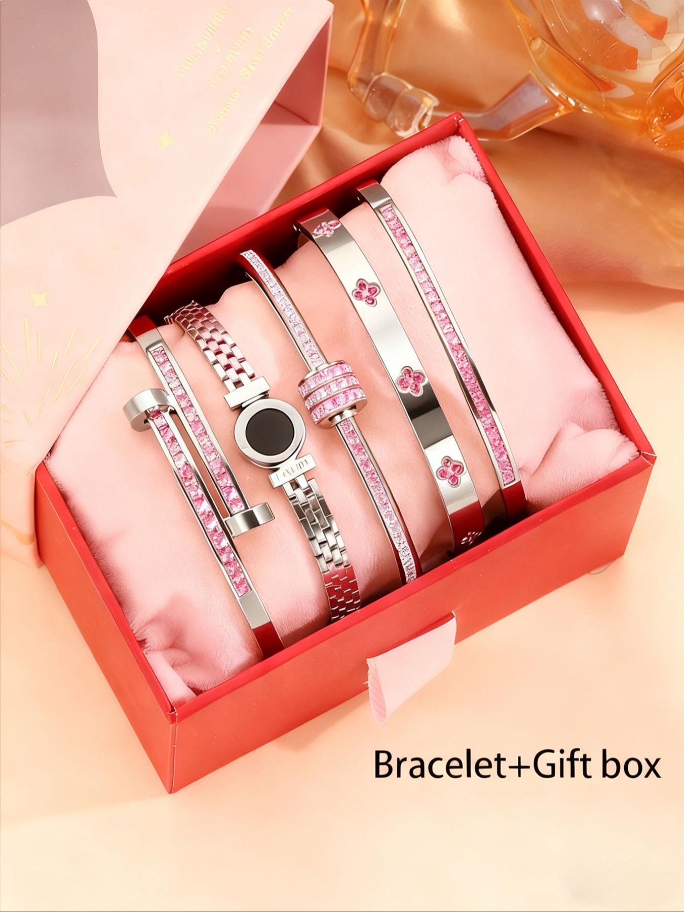 5-piece Set Of Unisex's Elegant and Luxurious 304 Stainless Steel Bracelets with Gift Box, High-quality and Fashionable Items for Christmas Gift, Birthday Gift Box and Stackable Bracelets