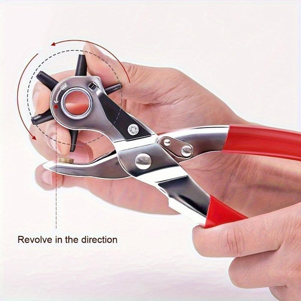 Heavy-Duty Rotary Leather Punching Pliers, Ergonomic Handle, Multi-Size Kit, Precise Holes, Ideal for Belts, Crafts, Sewing Projects, Diy Tool, Smooth Hole Puncher, Hand Tools