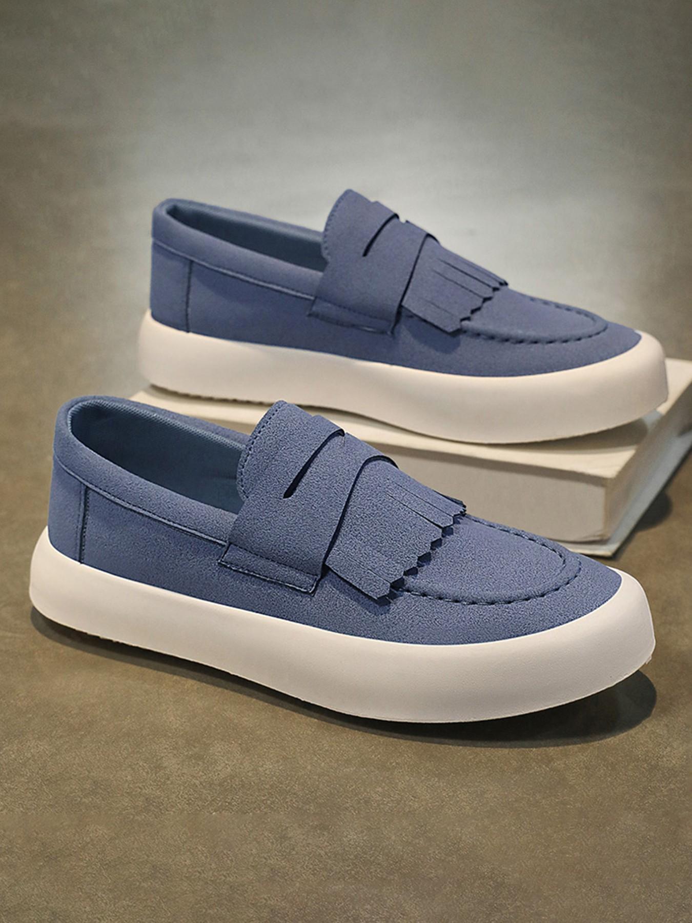 Men's Large Size Fringe Loafers, Breathable Canvas Slip-Ons, Thick Sole Casual Sneakers, Lightweight Comfort for All Seasons