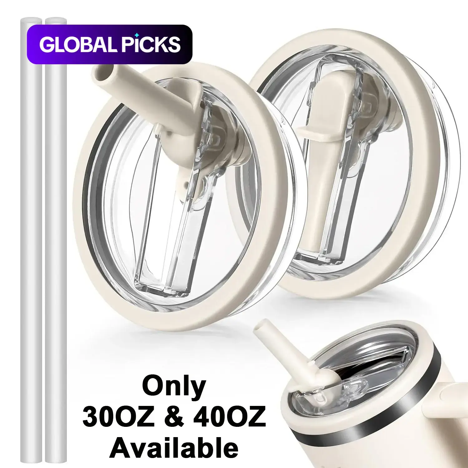 2 Pack Tumbler Flip Straw Lid Replacement, Straw Spout Lids, Dual Straw Lid, Spill Proof Splash Resistant Tumbler Lids with 2 Straw, Lids and Straws, Reusable Leak Proof Tumbler Cover for Stanley Cup Accessories, Available in 30OZ & 40OZ only