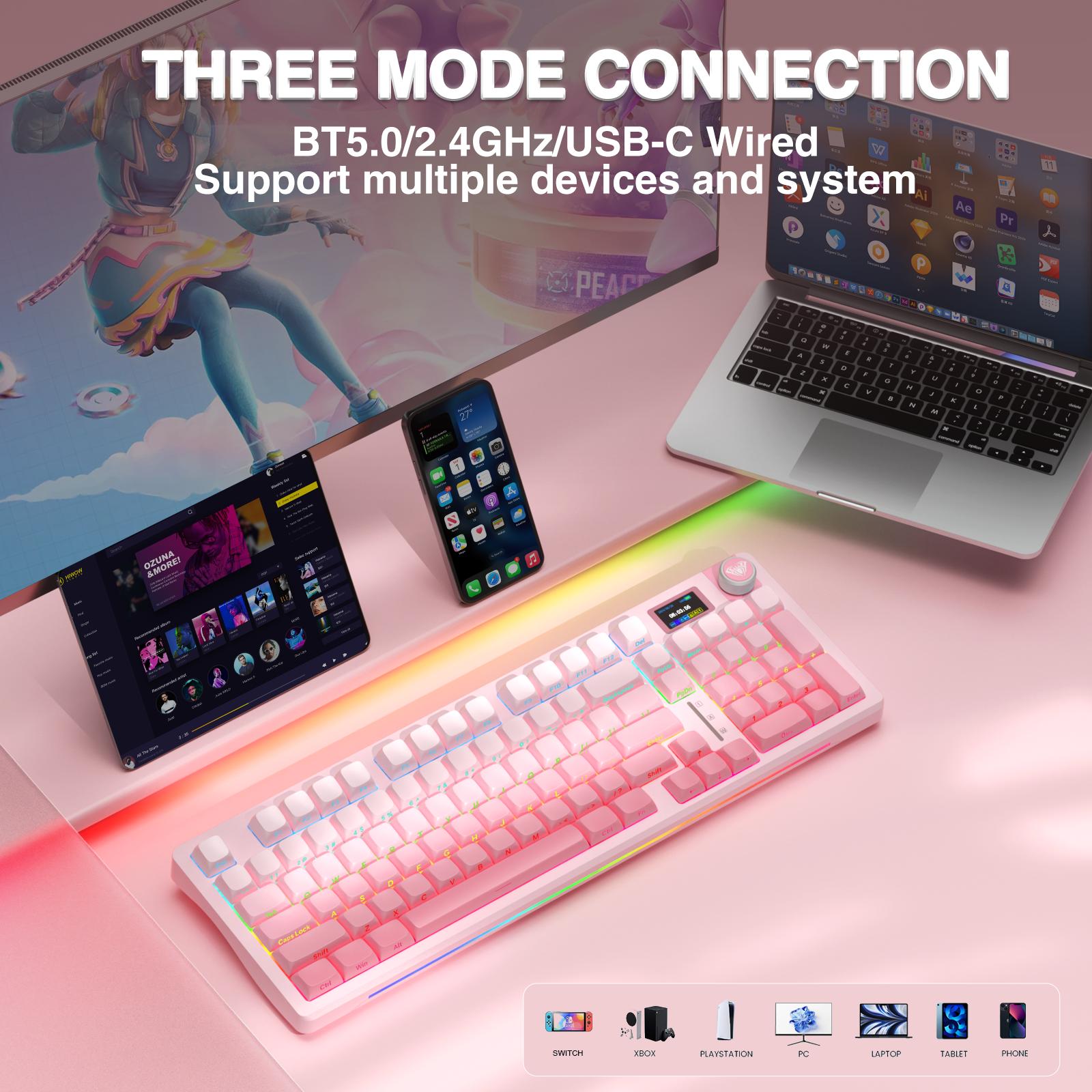 Official AULA S98 Pro Hot Swappable Wireless Mechanical Gaming Pink Keyboard with Screen & Knob, Tri-Mode Connection 2.4GHz/USB-C/BT5.0 Creamy Keyboard,Side Printed PBT Keycaps,Pre-lubed Linear Switches,RGB Backlit  TikTokShopfalldealsforyou