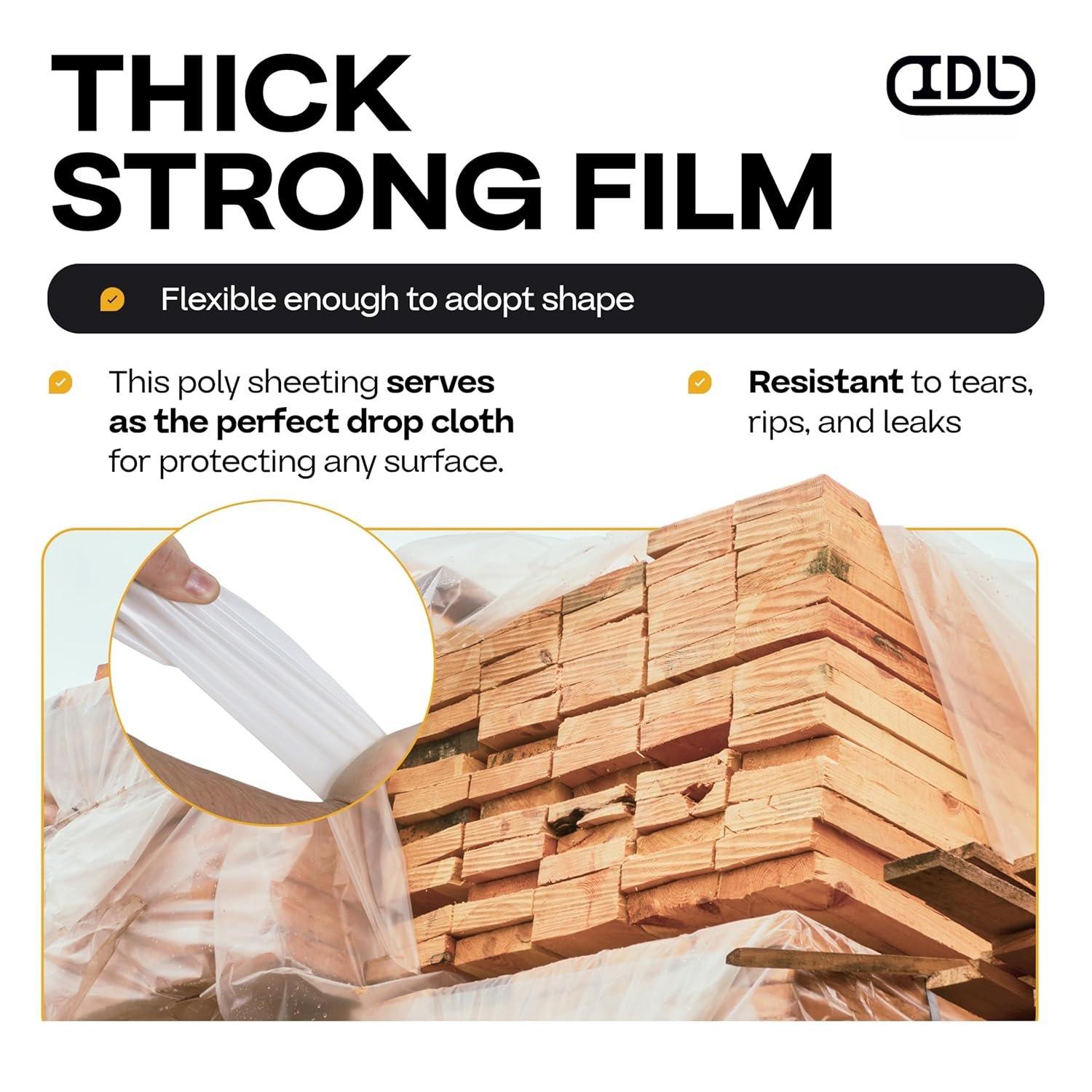 Plastic Sheeting 4 mil, 4' x 50' (200 sq.ft.) - Thick Semi-Clear Plastic Sheeting for Painting, Constructionm, Drop Cloth - Heavy Duty Plastic Sheeting - LDPE Film Roll by