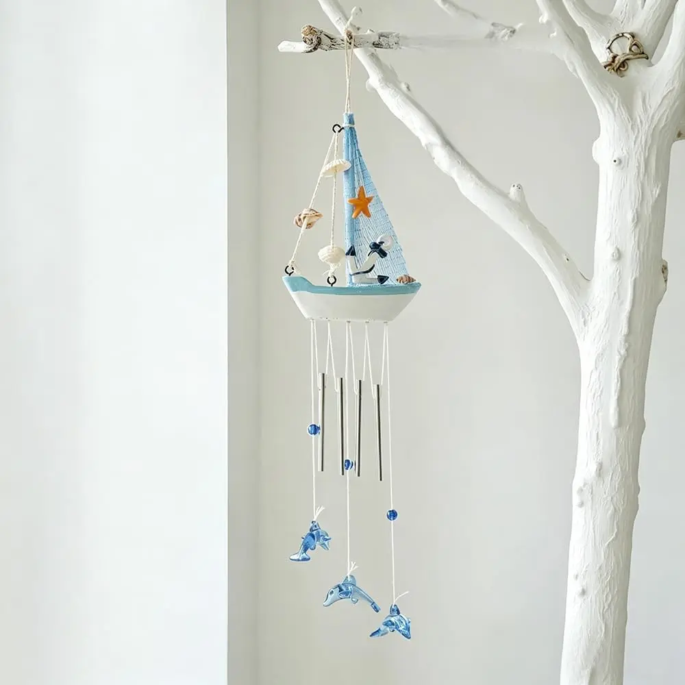 Wooden Sailboat Windchimes, Handcrafted Wooden Sailboat Wind Chime for  Decor, Boat Ornament for Beach Themed Room Decor (Anchor)