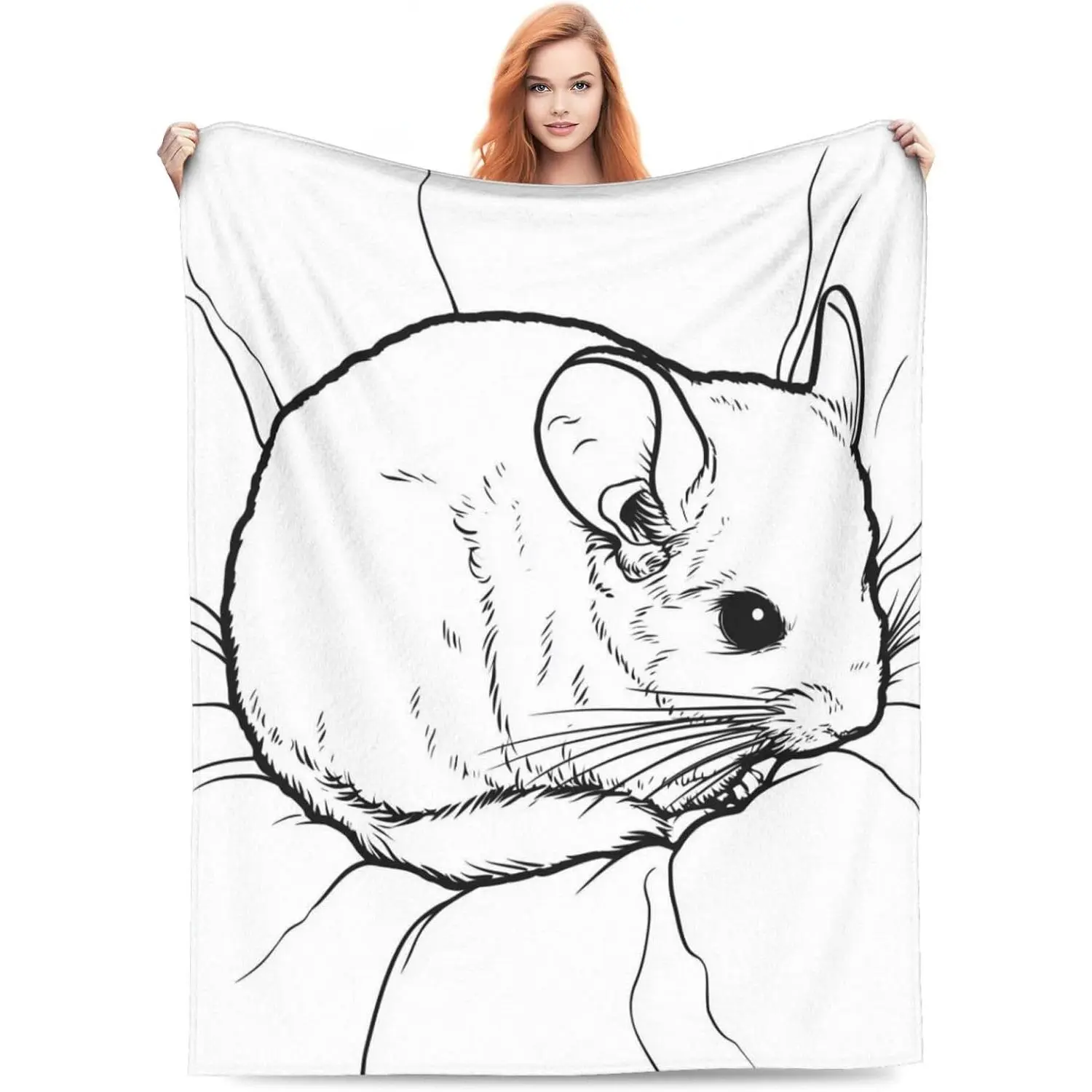 Cute Chinchilla Blanket, Gifts for Women, Black and White Animal Soft Lightweight Throw Blankets for Kids Girls, Travel Bed Living Room Decor, 50x60in