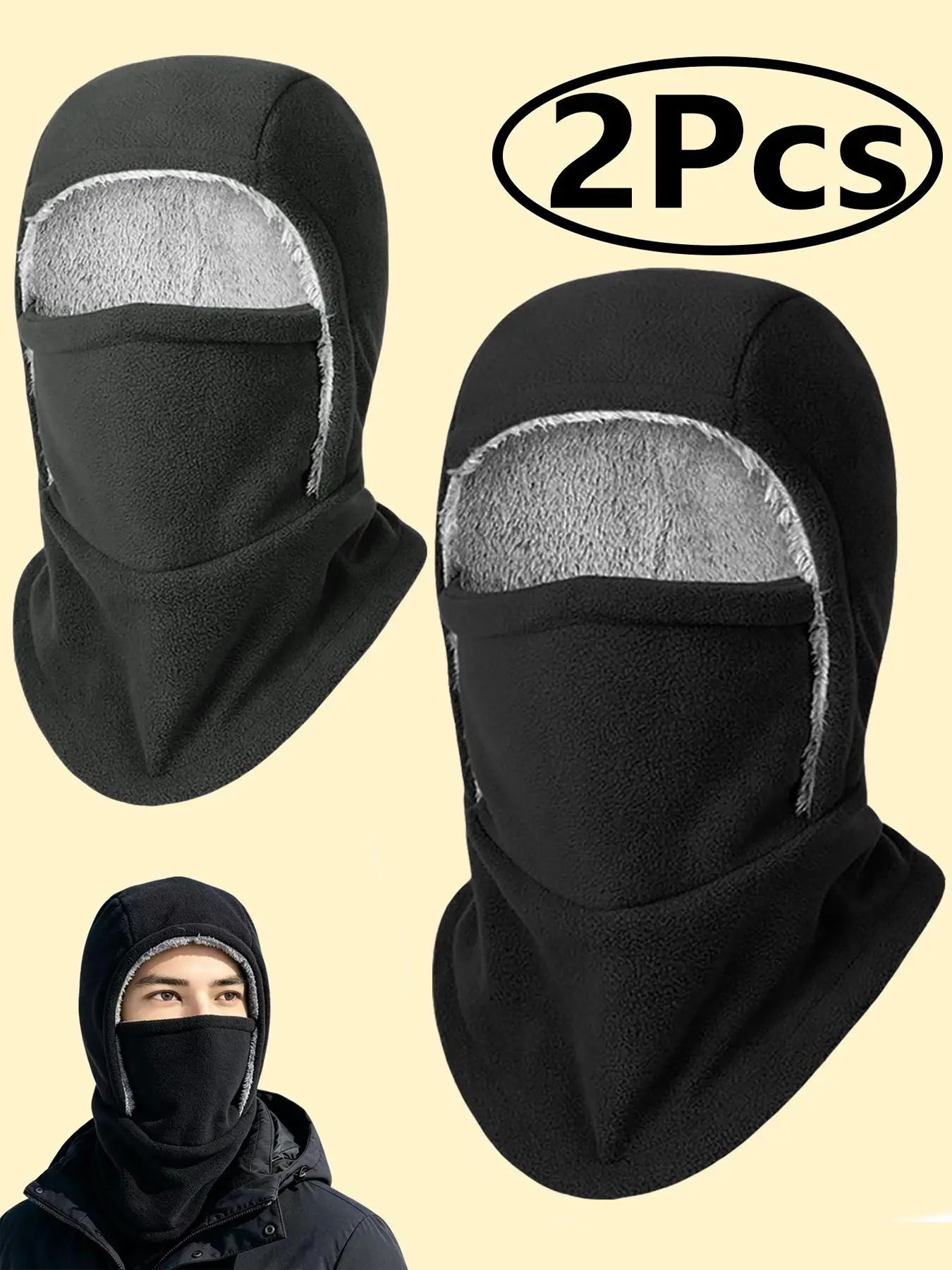2Pcs Ski Mask for Women Men, Sherpa Hood Ski Mask, Winter Balaclava Windproof Hooded Scarf Cold Weather Hat Neck Warmer
