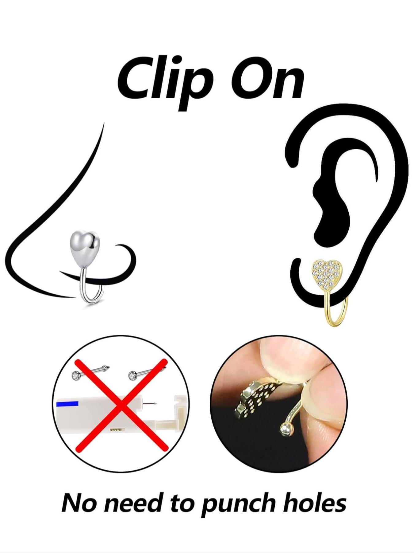 Non-Piercing Zirconia Nose Ring Clip, Nose Cuff, Moon Butterfly Design, Silver Color, Elegant Women's Jewelry Accessory, No Piercing Needed