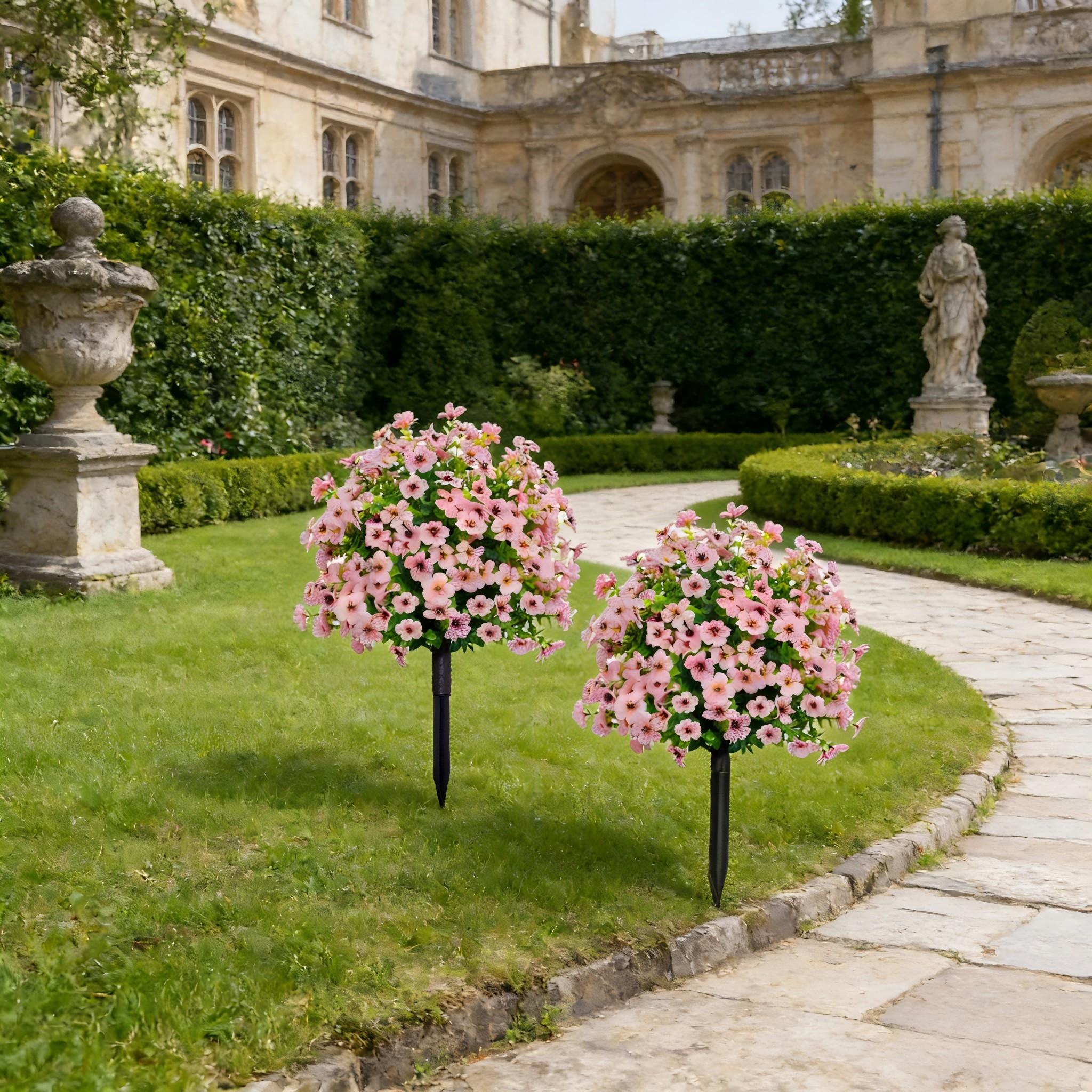 Realistic Artificial Flowers with Ground Stake, UV Resistant Fake Plants for Indoor Outdoor Decoration