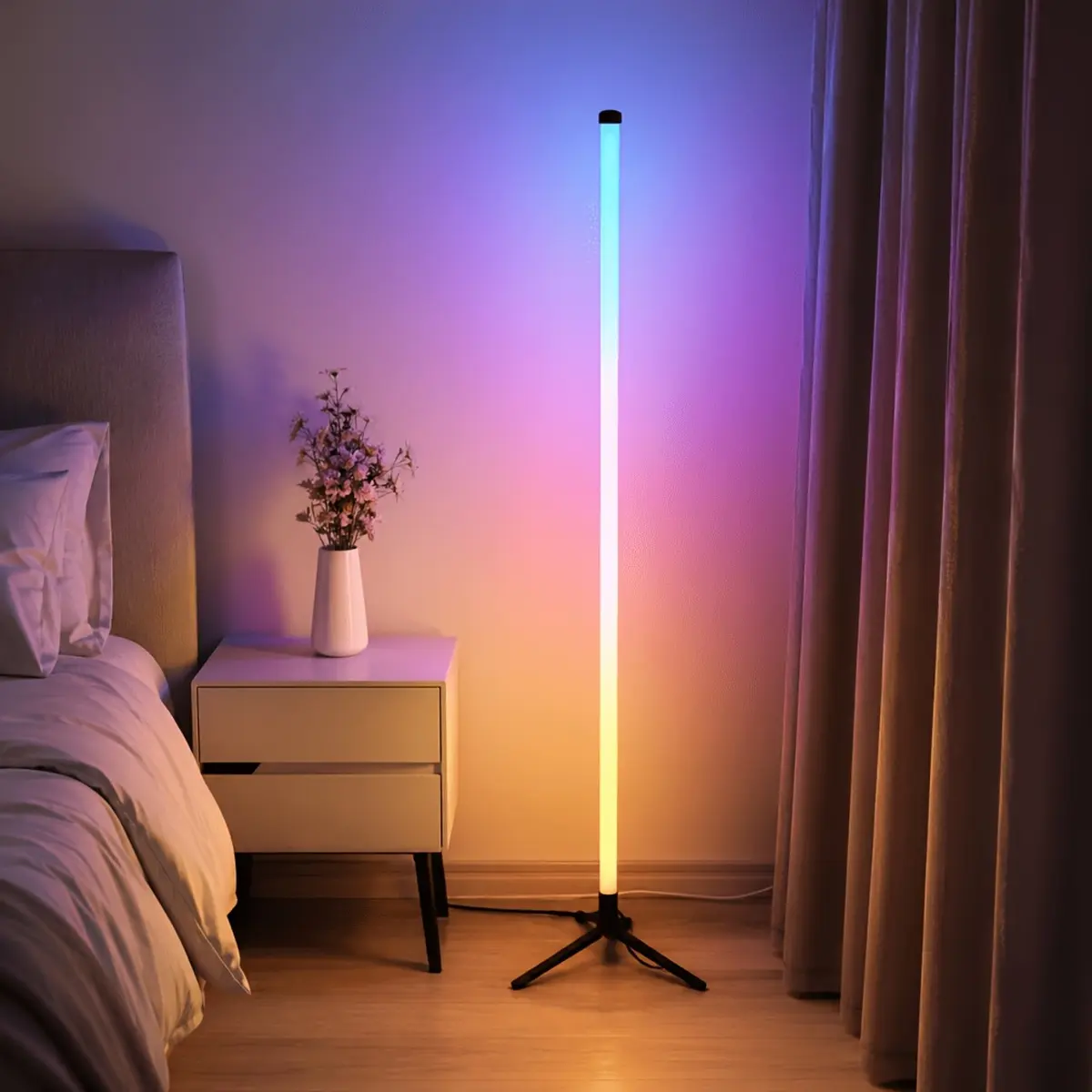 Smart RGB LED Floor Lamp for Bedroom - APP & Remote Control, Music Sync, Adjustable Brightness & Timer, House Decor Indoor Use Corner Light for Living Room, Gaming Room