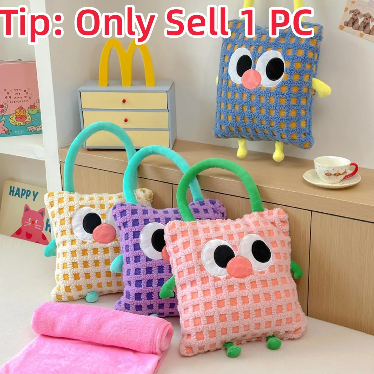 2-In-1 Pillow and Blanket Set, Square Cushion, Airplane Blanket, Portable Blanket, Lightweight Cozy Blanket, Lightweight Warmth, Ideal for Adults and Kids, Christmas Birthday Gift, Travel Essential