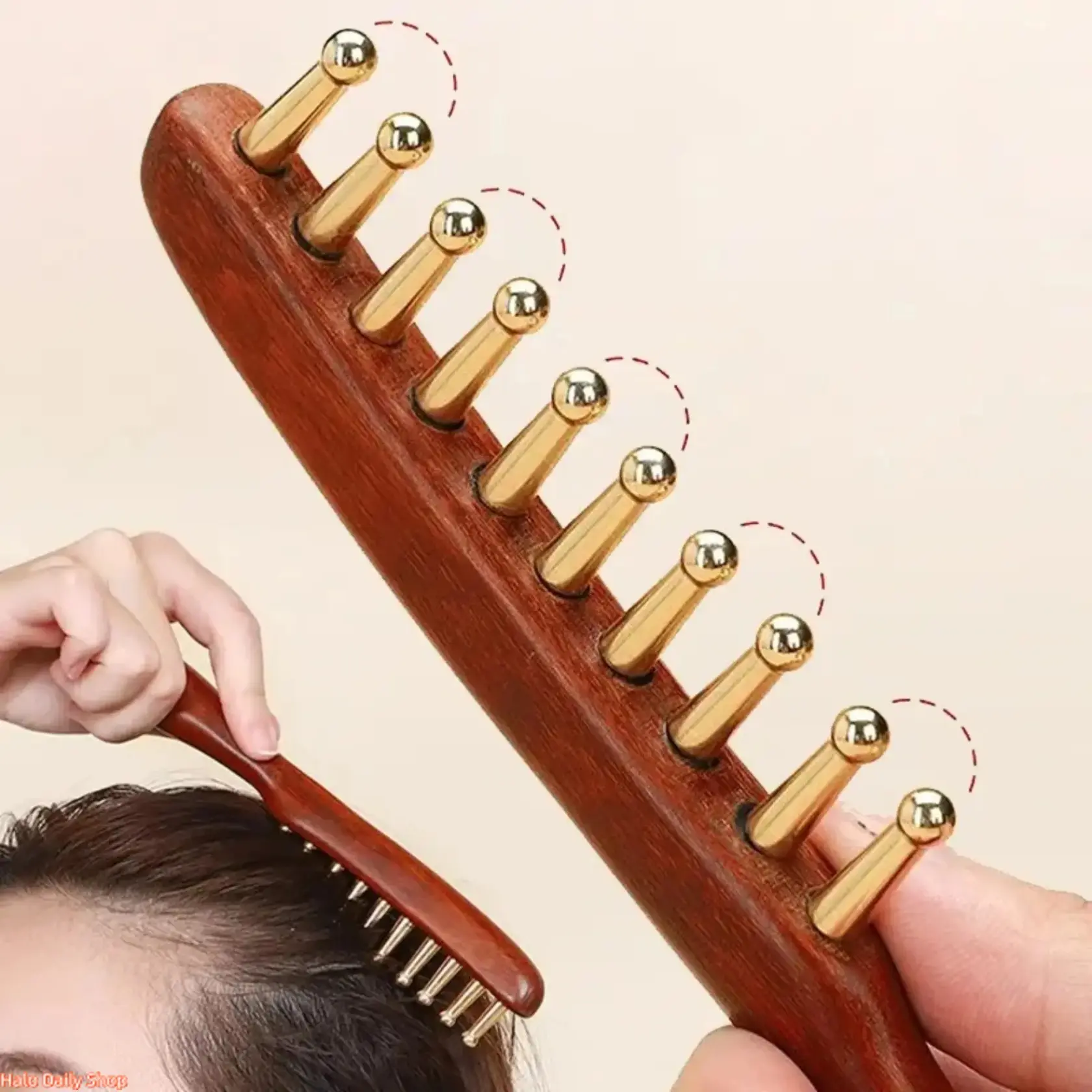 Sandalwood Massage Comb (1/2pcs) – Wide-Tooth Wooden & Brass Scalp Meridian Comb, Gua Sha Head Massager Tool for Hair Care, Relaxation & Daily Scalp Therapy
