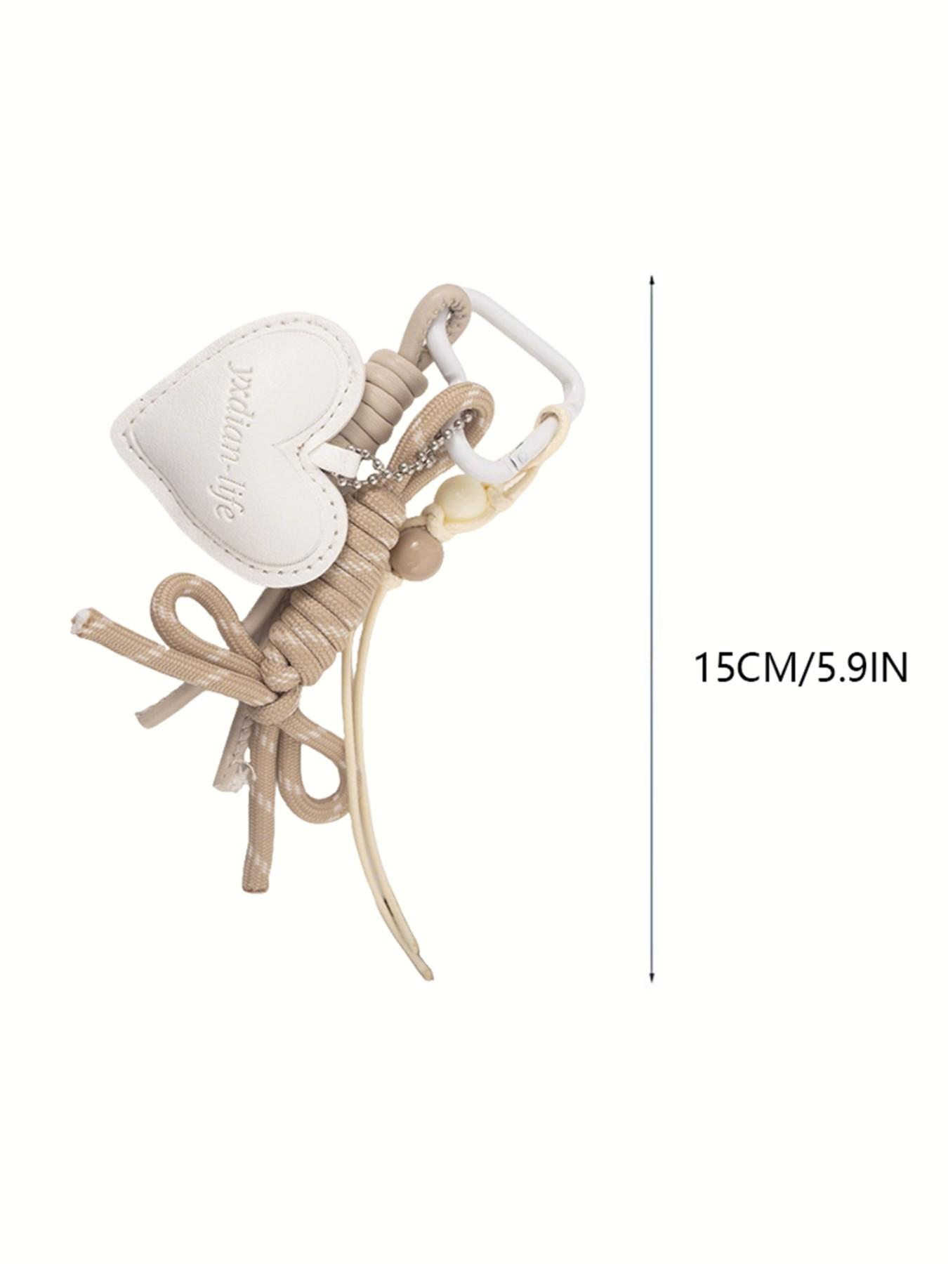 Boho Woven Heart Bag Charm Keychain, Faux Leather Heart Handbag Pendant, Aesthetic Carabiner Key Ring Accessory, Luxury Bag Decor, Perfect Birthday Christmas Valentine's Day Gift for Women Girls, Trendy Phone Charm for Backpack Tote