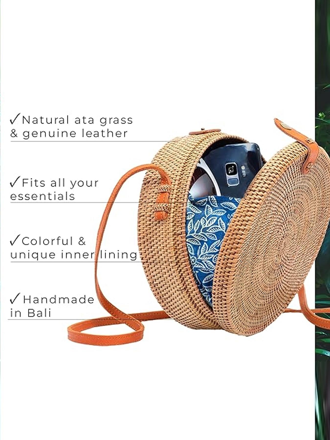 Round Rattan Bag for Women - Handmade Ata Wicker Woven Purse - Circle, Square, Oval Brown Straw Boho Bags | Handmade, Ata, Woven, Straw, Bags