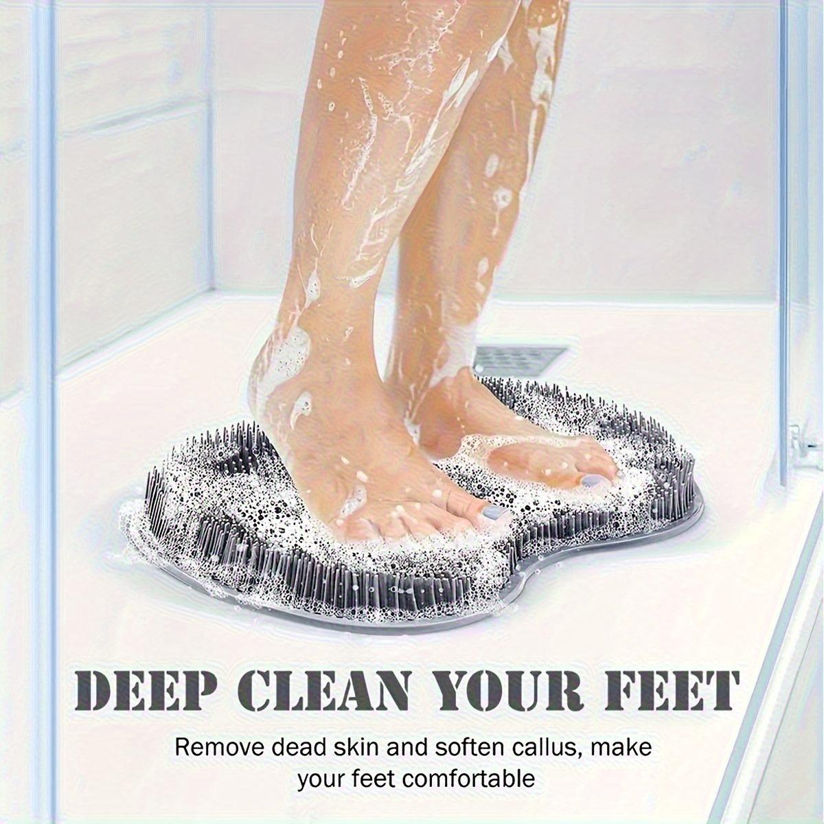 Hands-free shower foot and back scrubbing mat, with non-slip suction cup wall-mounted silicone bathroom foot washing mat, exfoliating, light beige, for feet