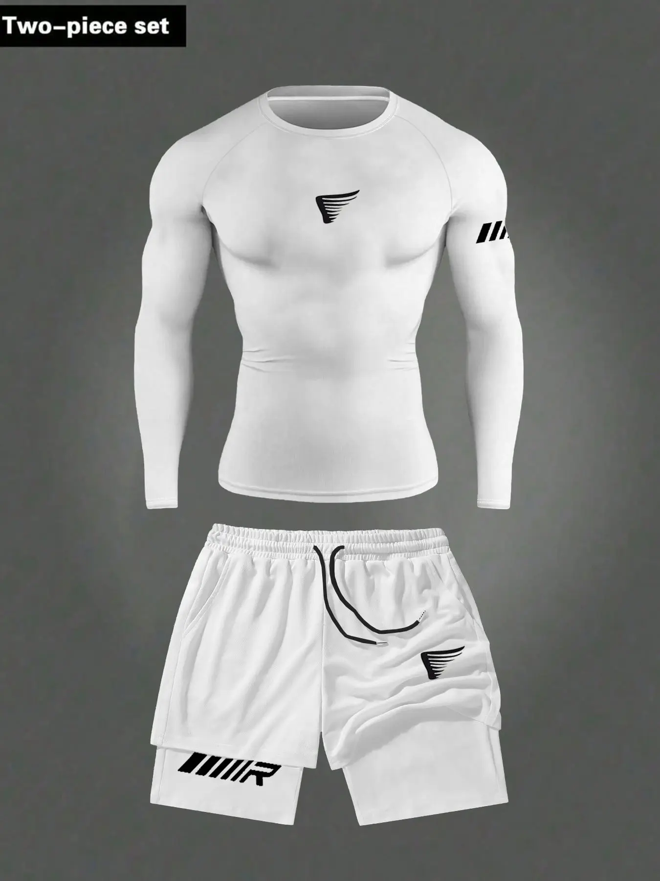 Men's Long Sleeve Shirt and Shorts Set, Letter Print, Fashionable Streetwear, Casual Sports, Outdoor Gym Wear