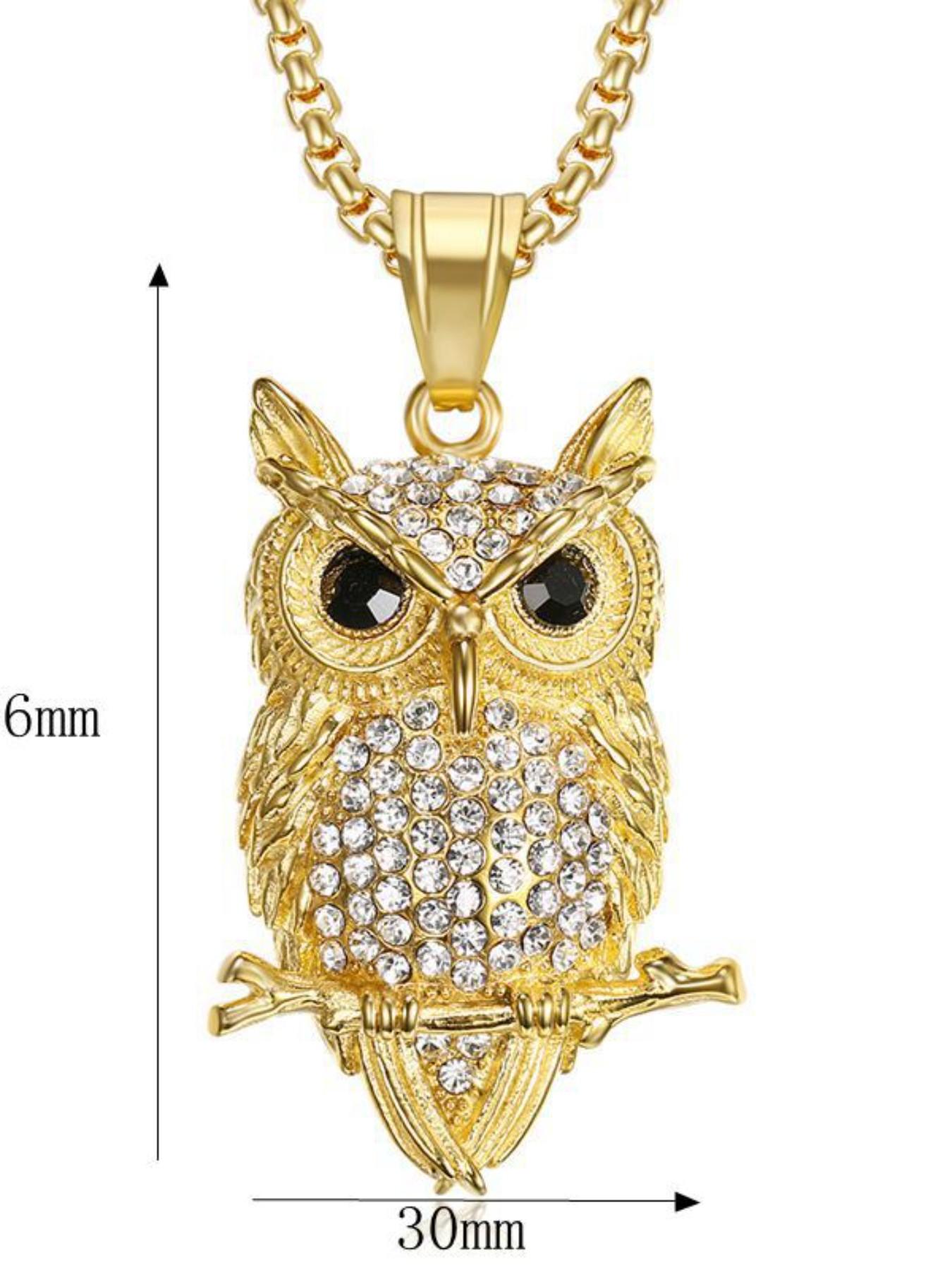 New Hip Hop Jewelry, Titanium Steel Gold Plated Owl Pendant Necklace, Trendy Accessories for Men and Women, Perfect Gift Idea