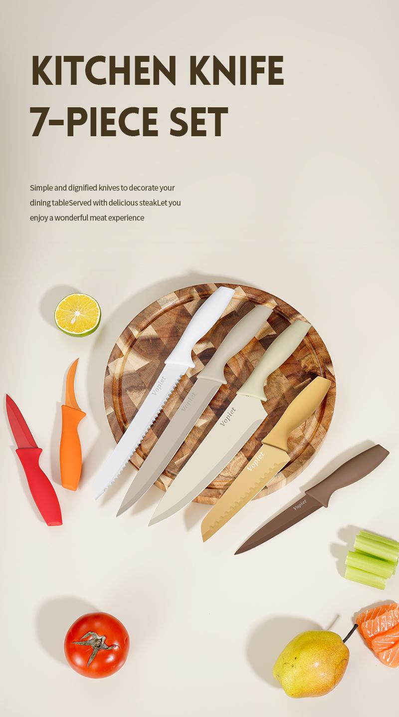 14 Pieces, Kitchen Knife Set, 7 Knives, 7 Protective Sleeves, Can Cut Meat and Vegetables, Can Cut Fruit, Can Cut Steak, Rust Resistant and Durable,  Gift Set Outdoorfun Fathersdaygift Outdoorfun Fathersdaygift Utensils Stainless Steel Cooking