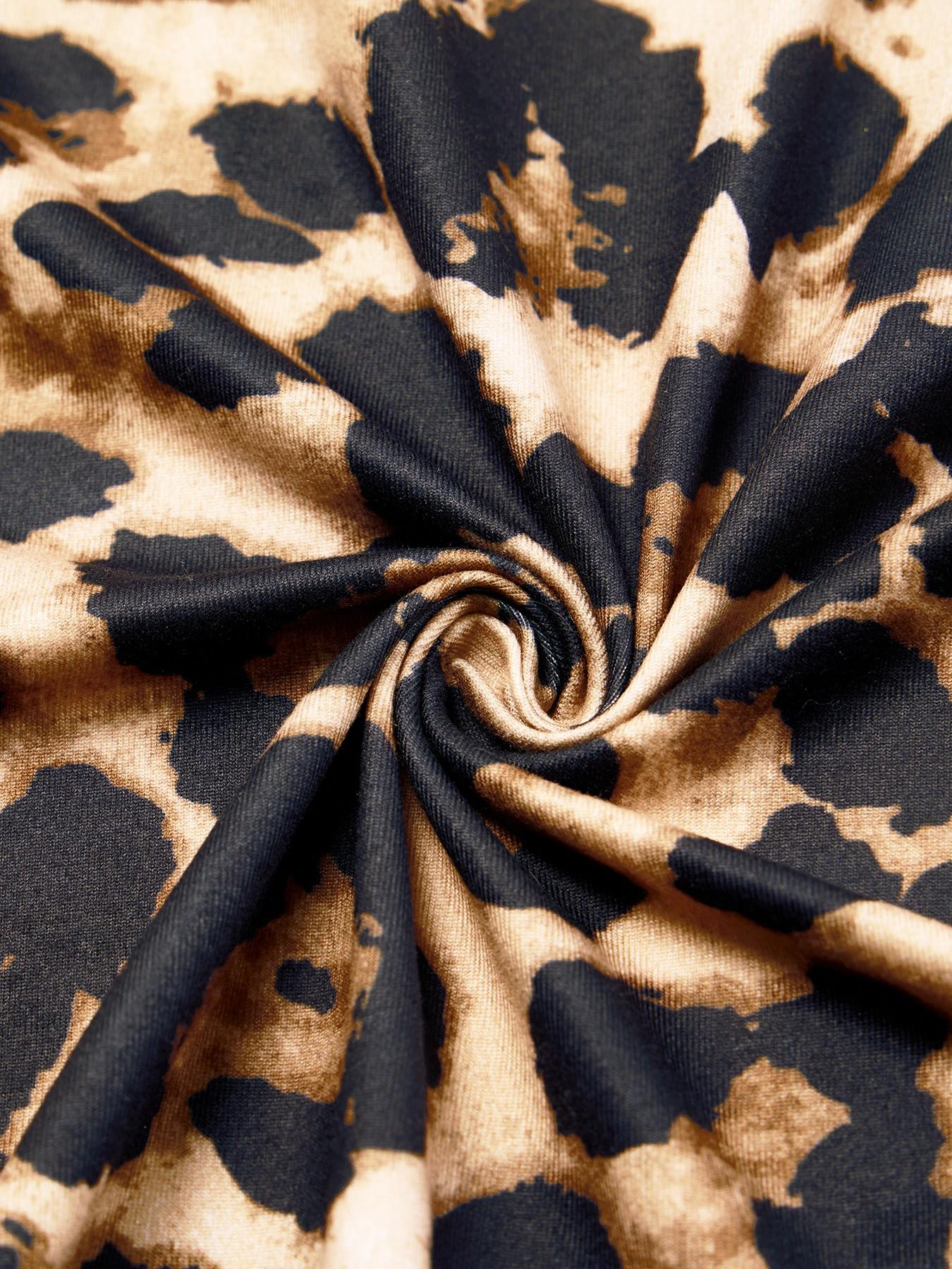 Women's Leopard Print Sleeveless Dress, Deep V Neck Contrast Lace Design, Slim Fit High Waist Back Slit, All Season Elegant Chic Fashion