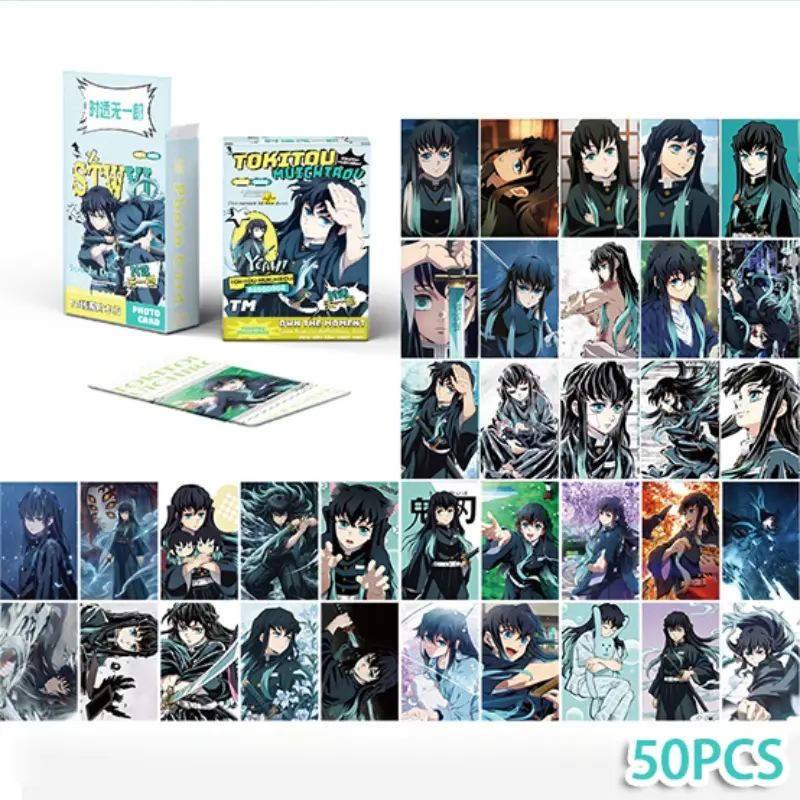 50Pcs Boxed Fan‑Made Muichiro Tokito Laser Lomo Cards, Holographic Photocards Postcards, Demon Slayer Mist Hashira Anime Fan Collectible Gift